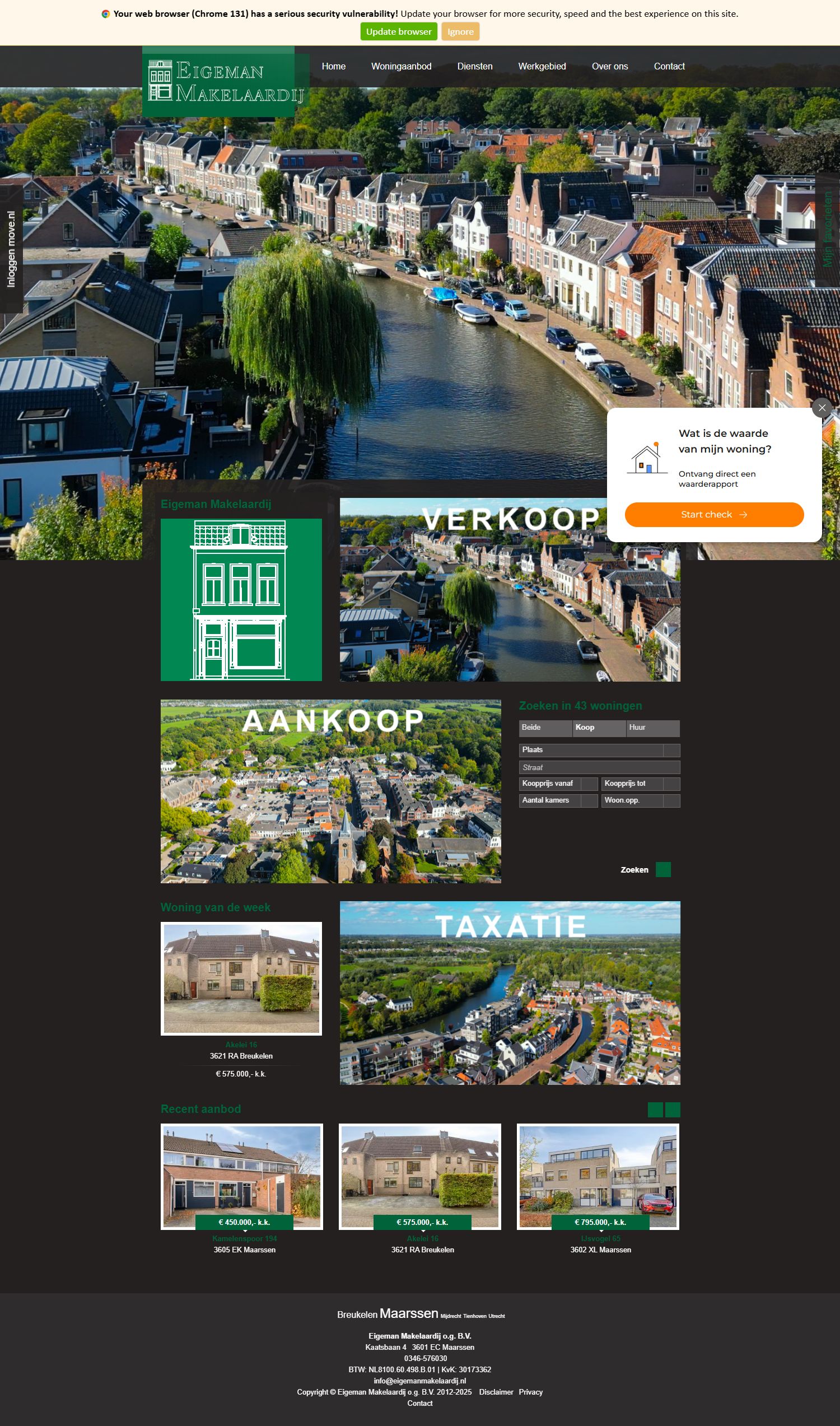 Capture d'écran du site web de www.eigemanmakelaardij.nl