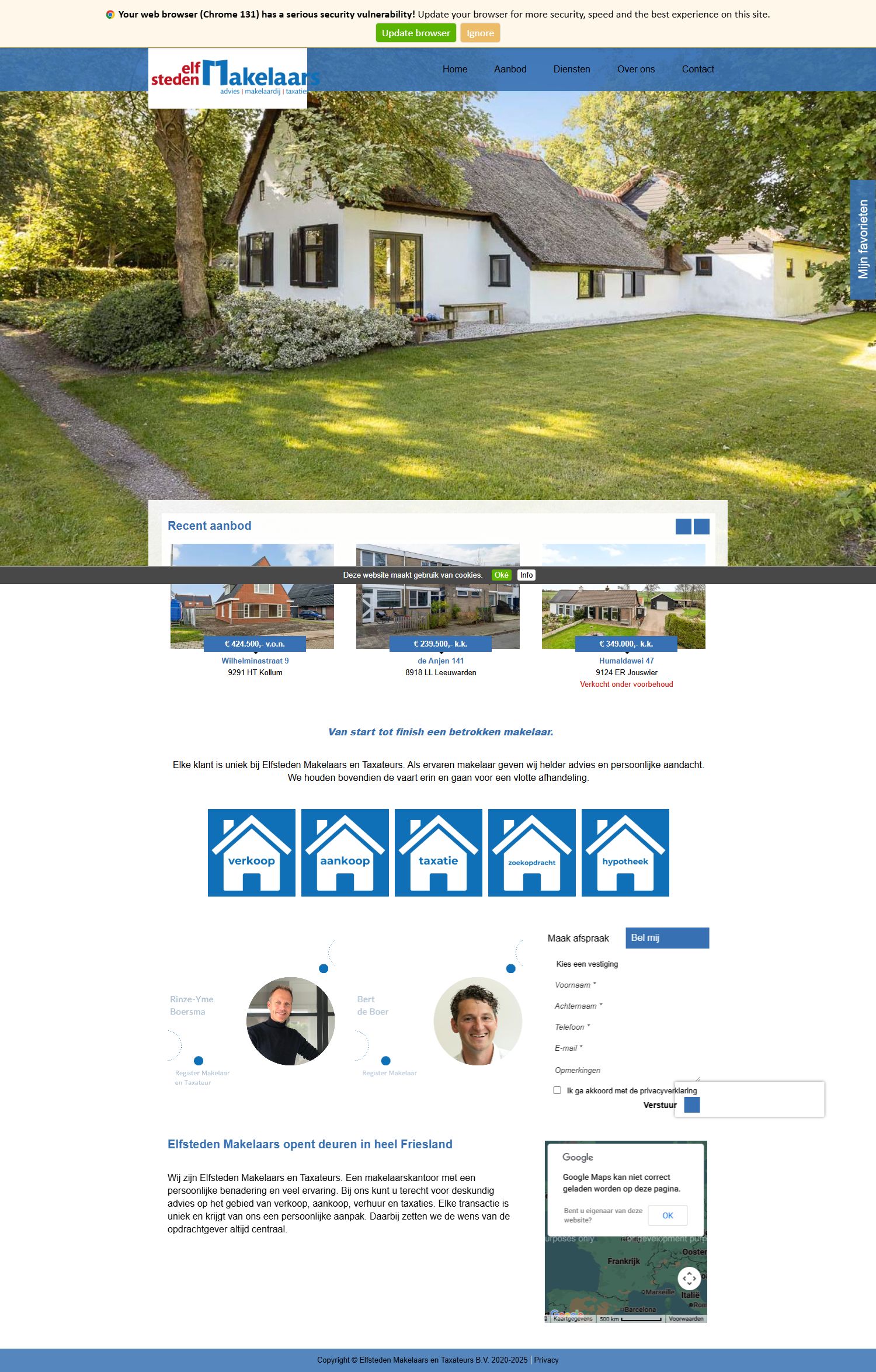 Screenshot van de website van www.elfstedenmakelaars.nl