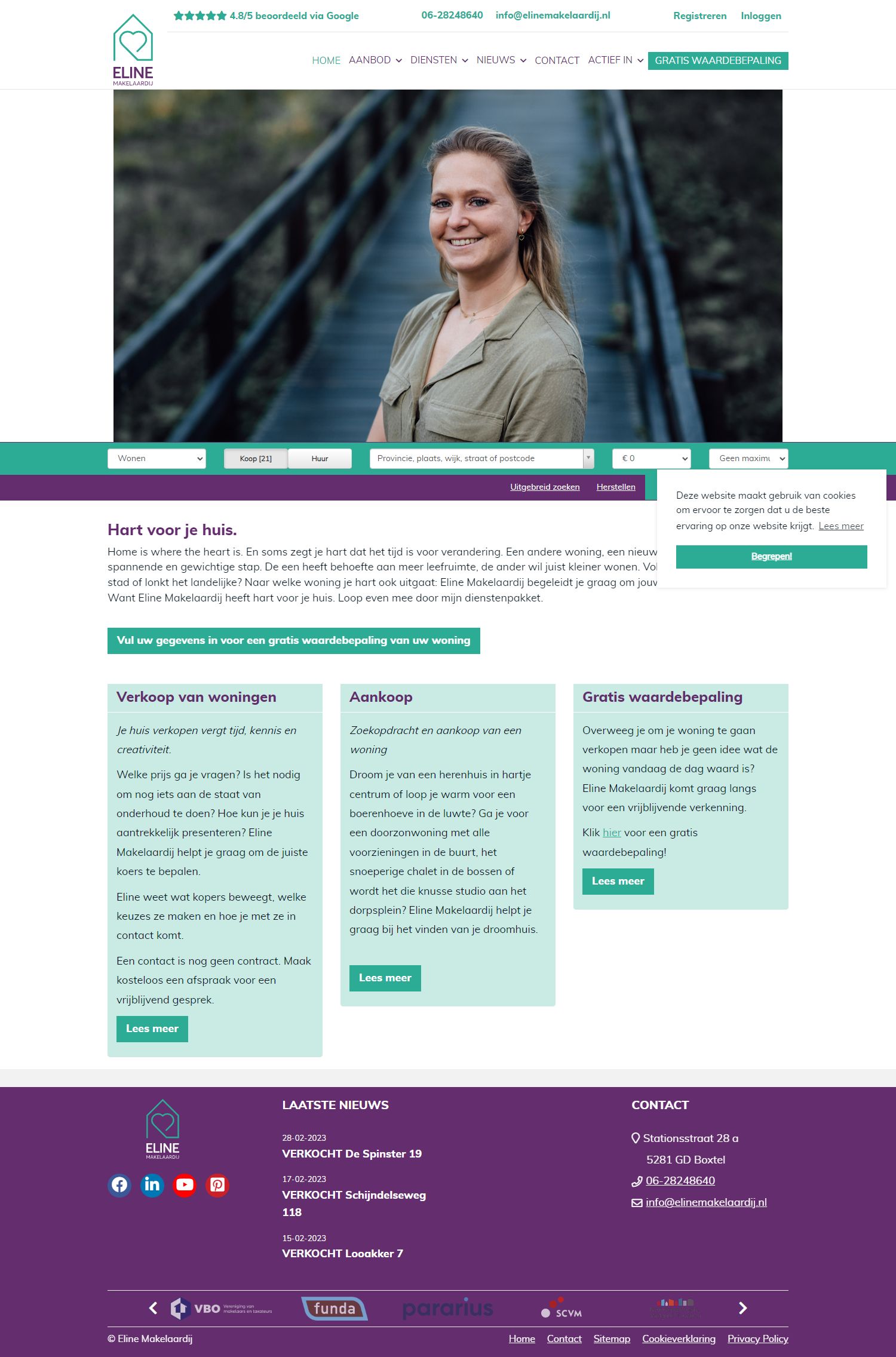 Screenshot van de website van www.elinemakelaardij.nl