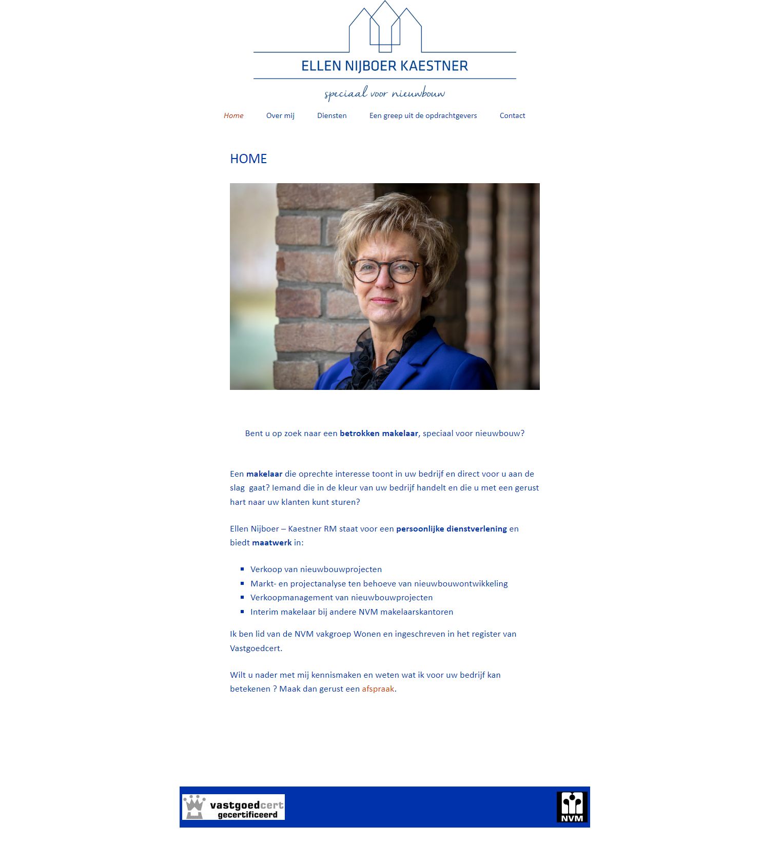 Screenshot van de website van www.ellennijboer.nl