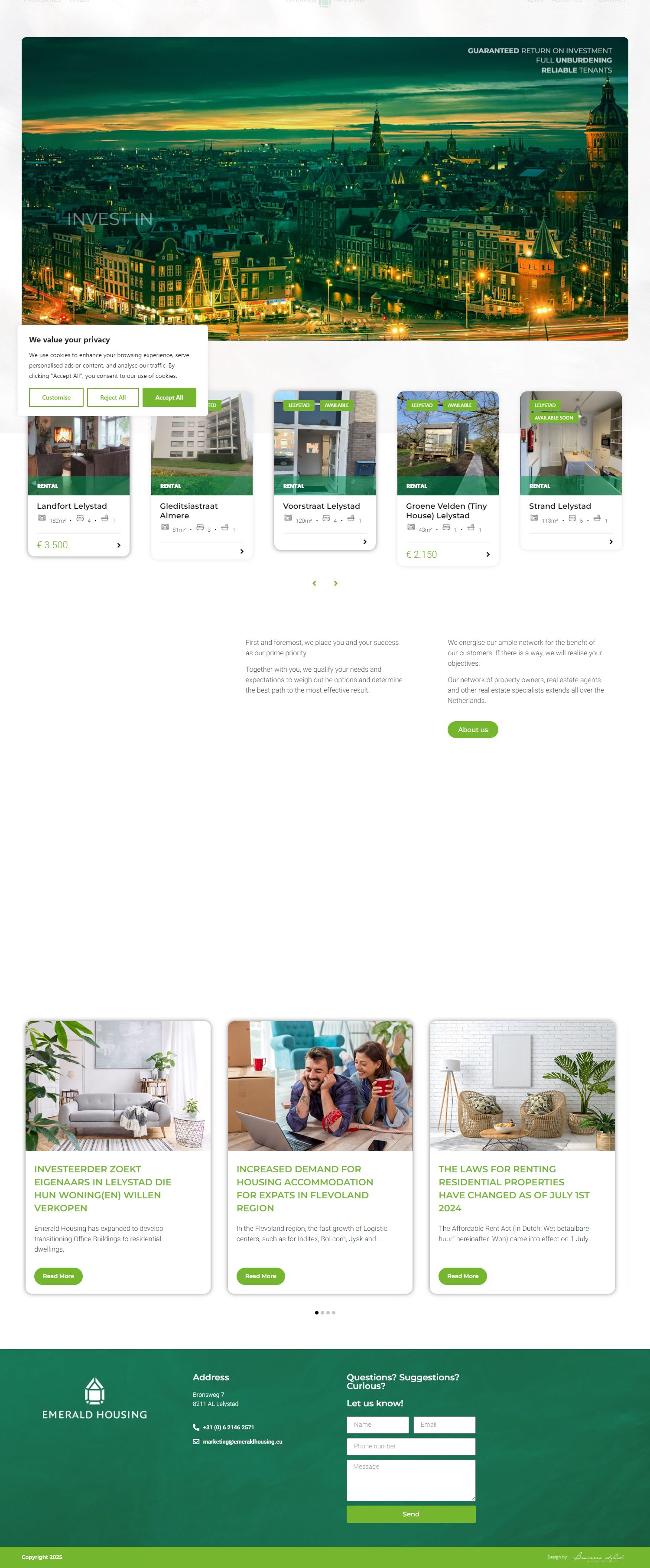 Screenshot van de website van www.emeraldhousing.eu
