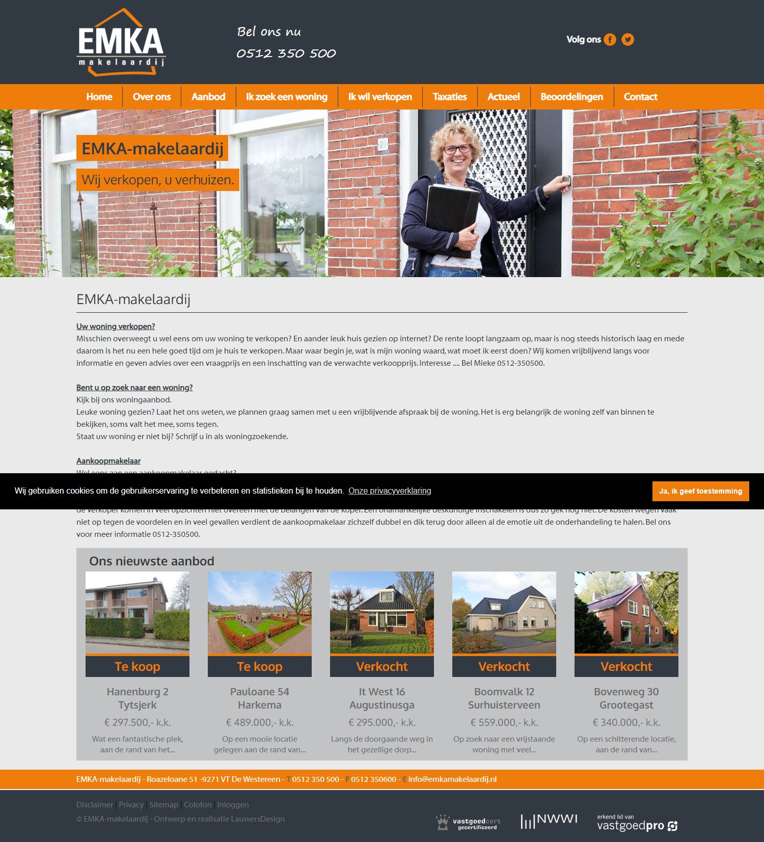 Screenshot van de website van www.emkamakelaardij.nl