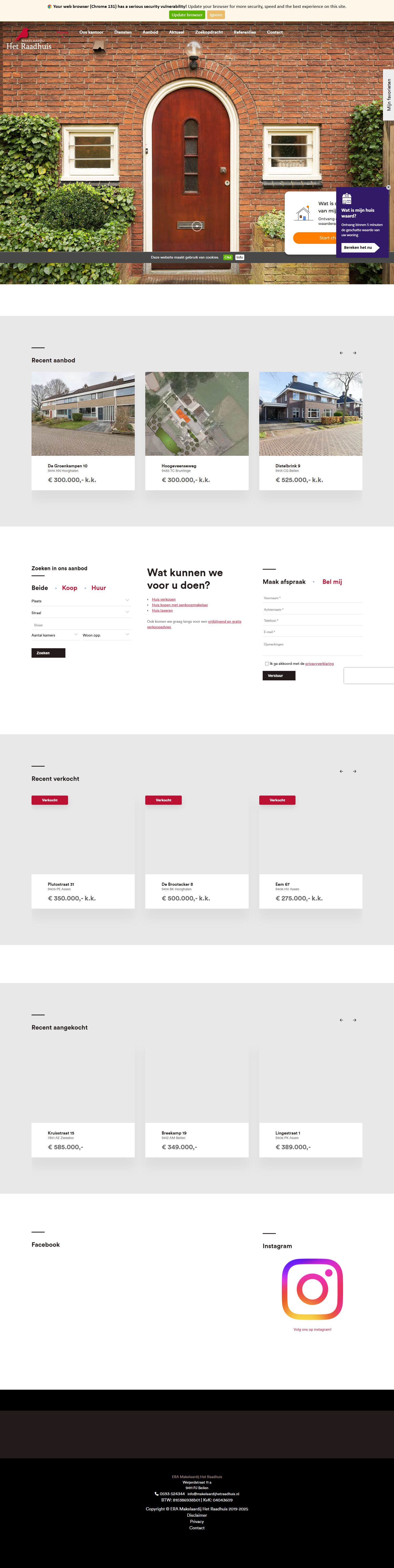 Screenshot of the website of www.makelaardijhetraadhuis.nl