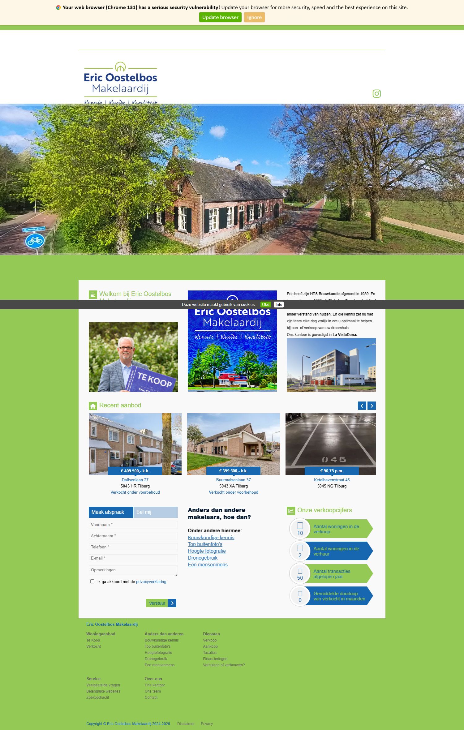 Screenshot van de website van www.ericoostelbosmakelaardij.nl