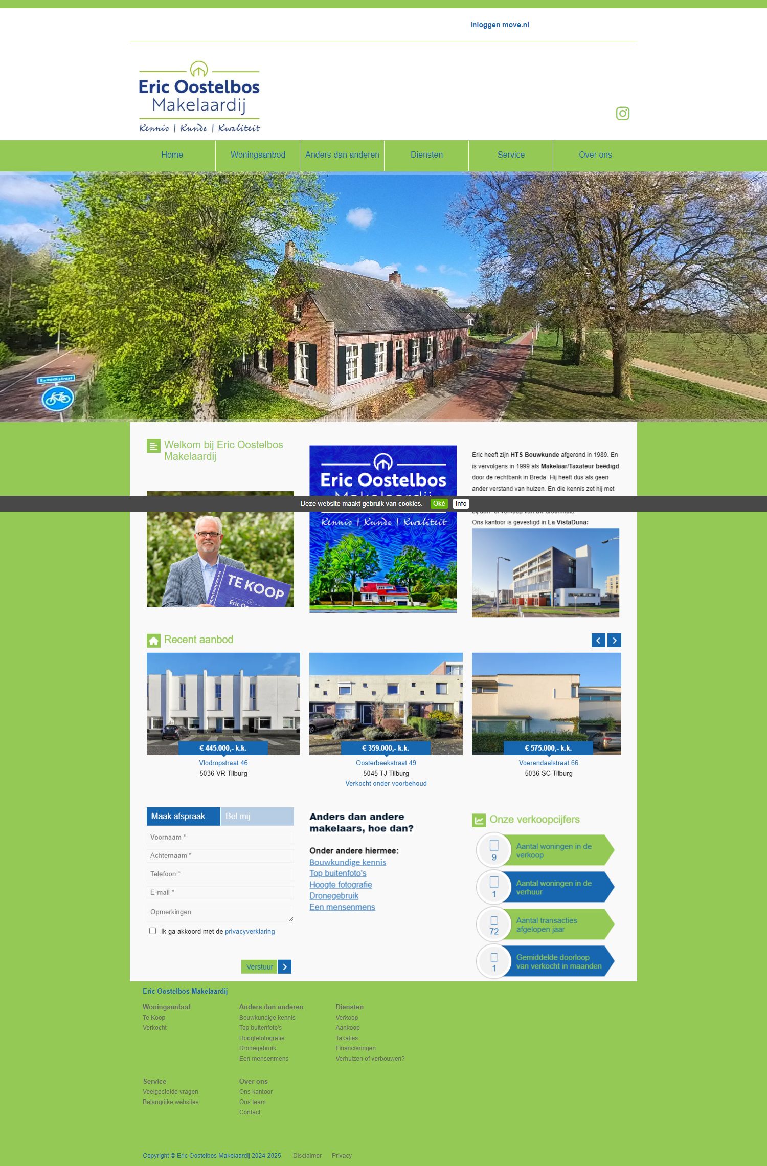 Screenshot van de website van www.ericoostelbosmakelaardij.nl