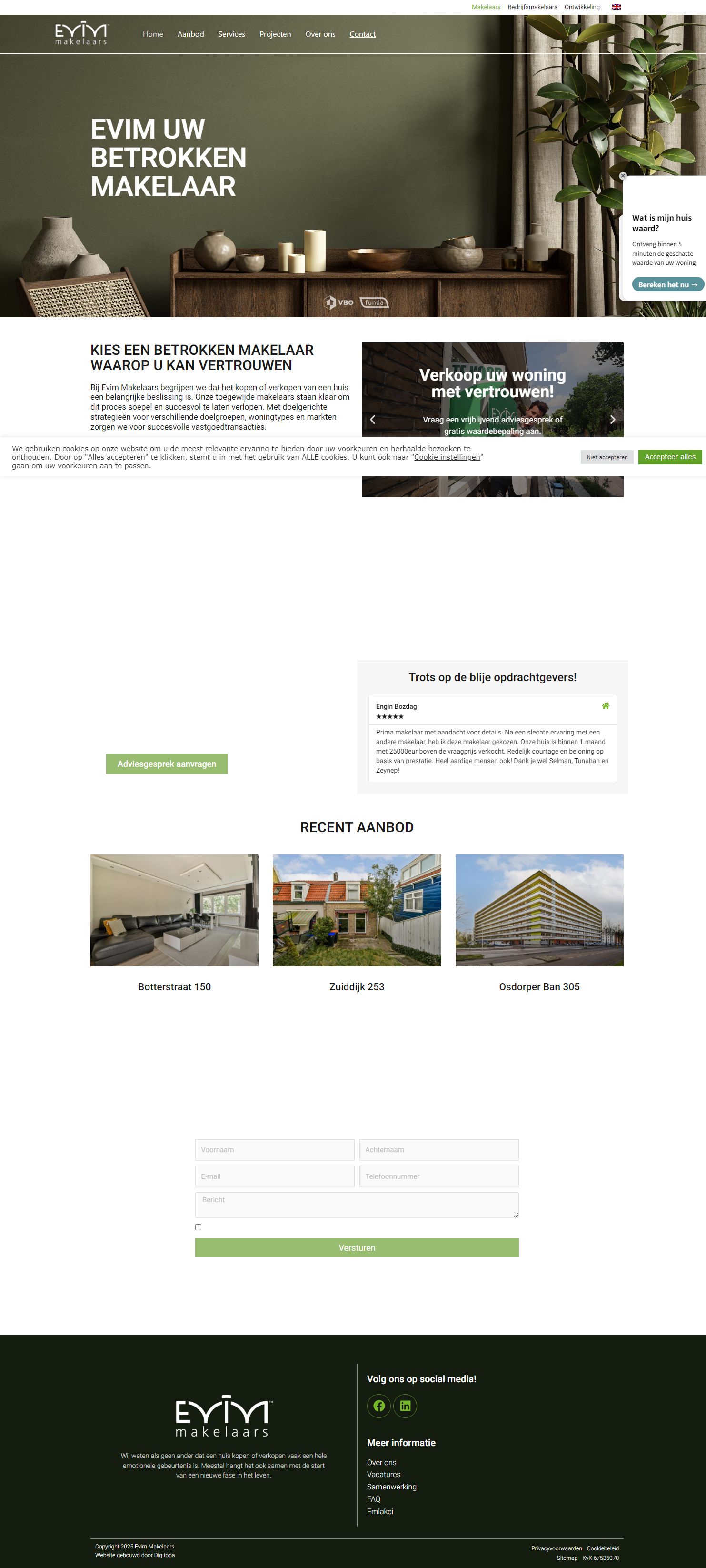 Screenshot van de website van www.evimmakelaars.nl