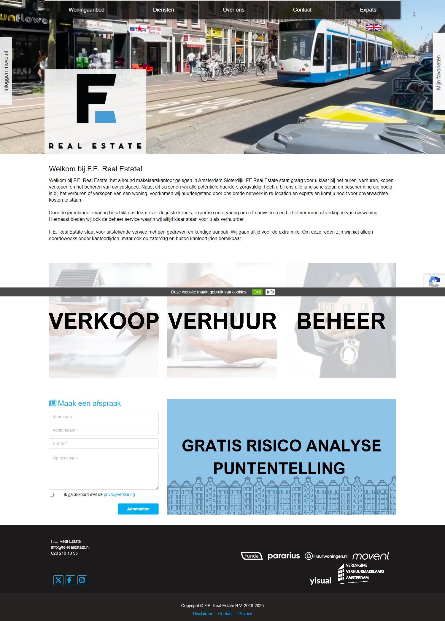 Screenshot van de website van www.fe-realestate.nl