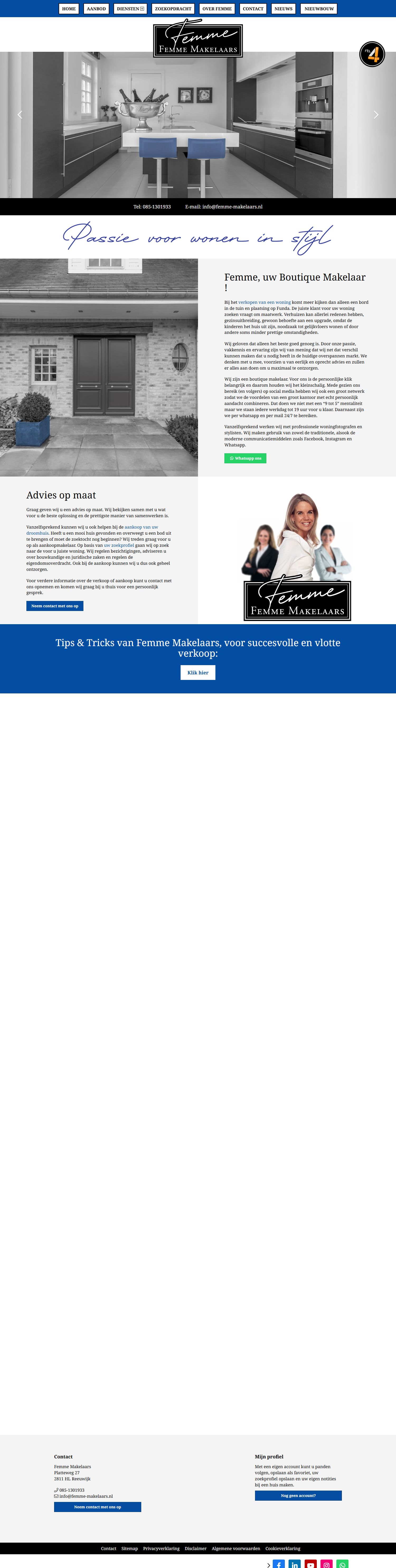 Screenshot of the website of www.femme-makelaars.nl