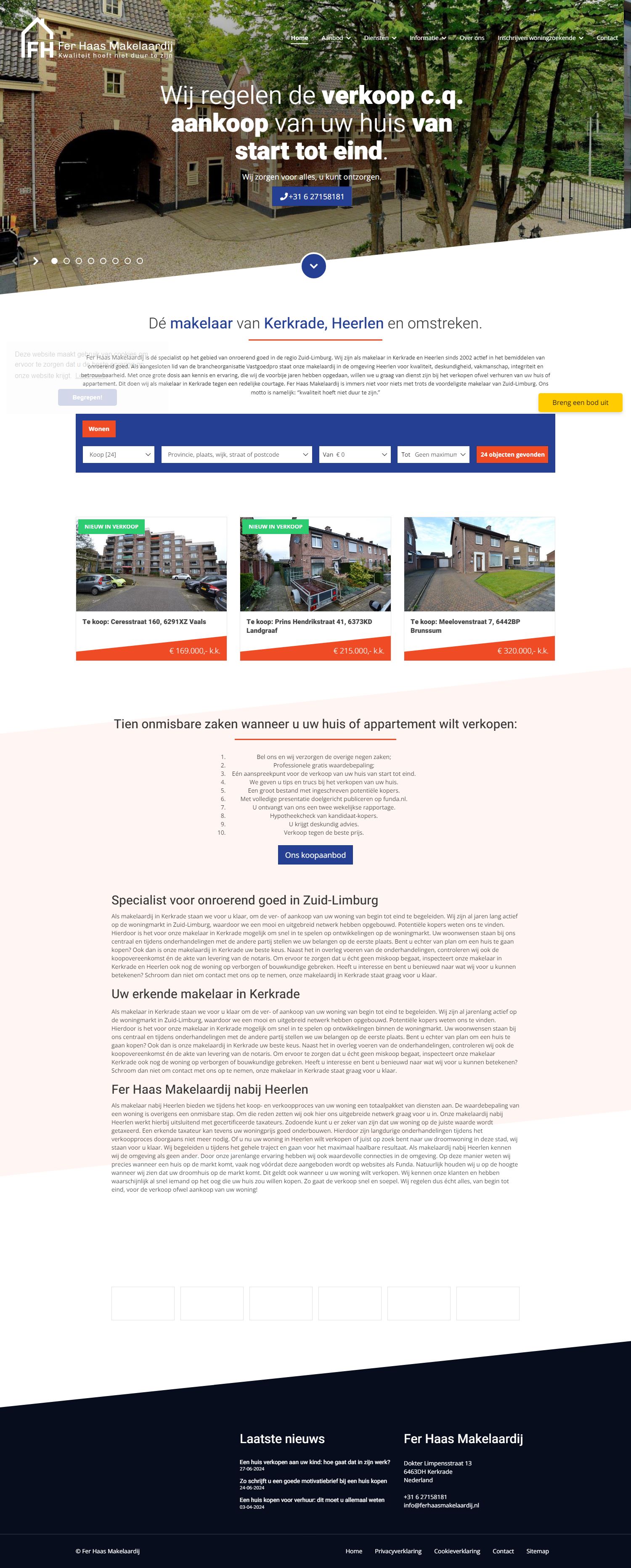 Screenshot van de website van www.ferhaasmakelaardij.nl