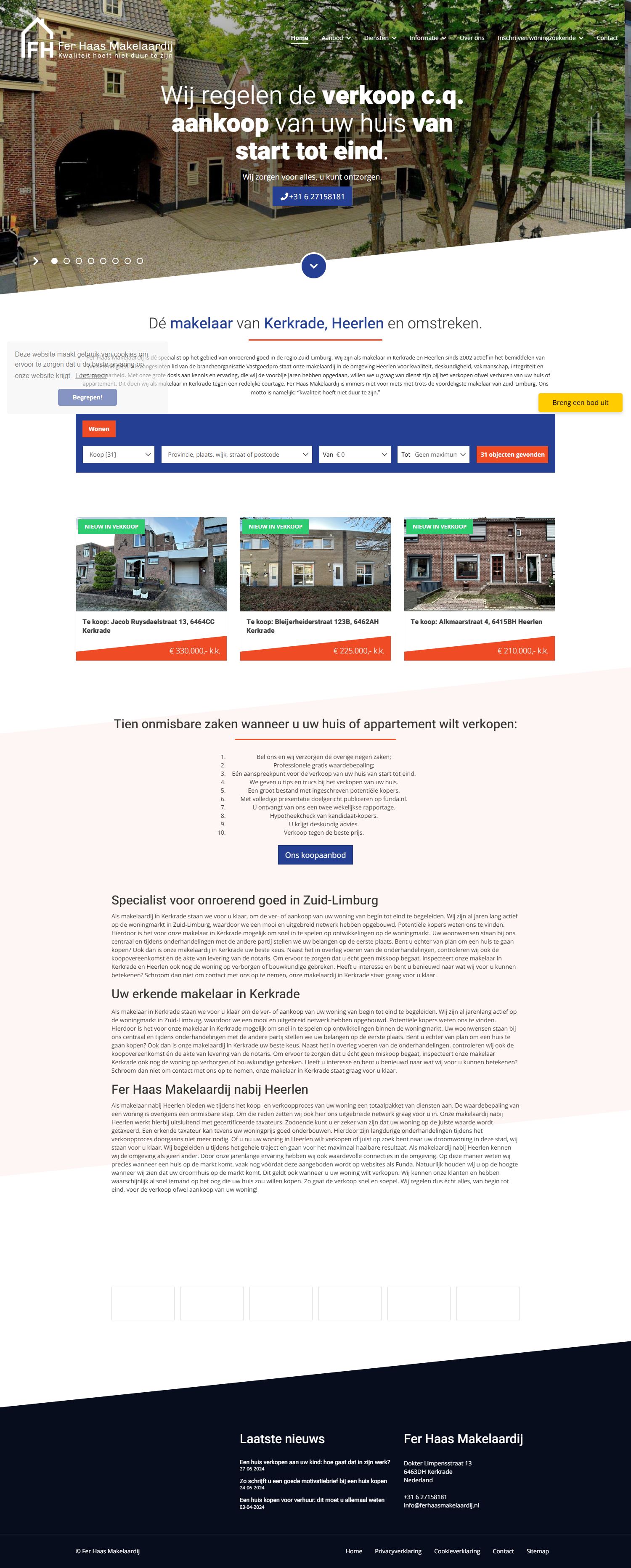 Screenshot van de website van www.ferhaasmakelaardij.nl