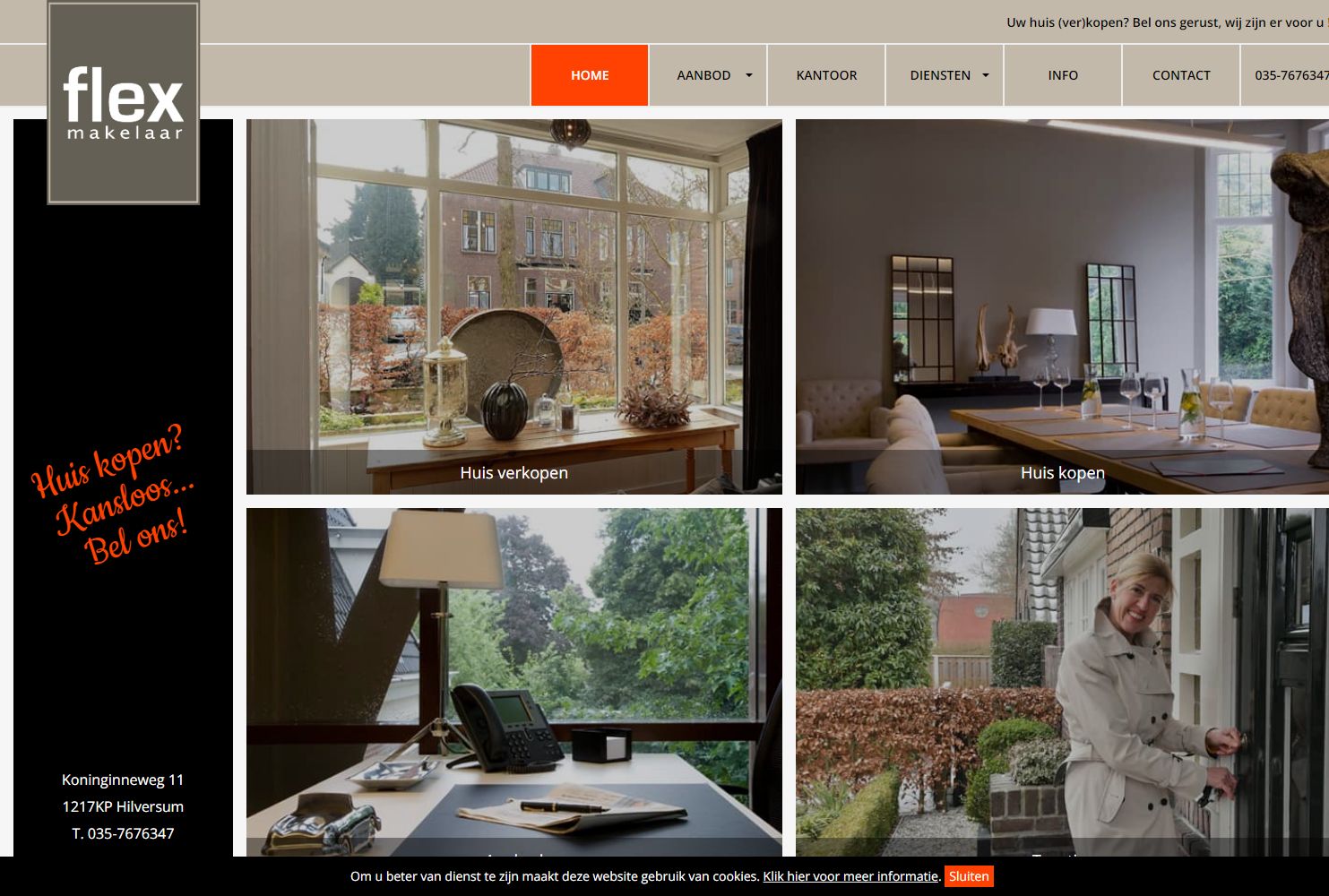 Screenshot van de website van www.flexmakelaar.nl