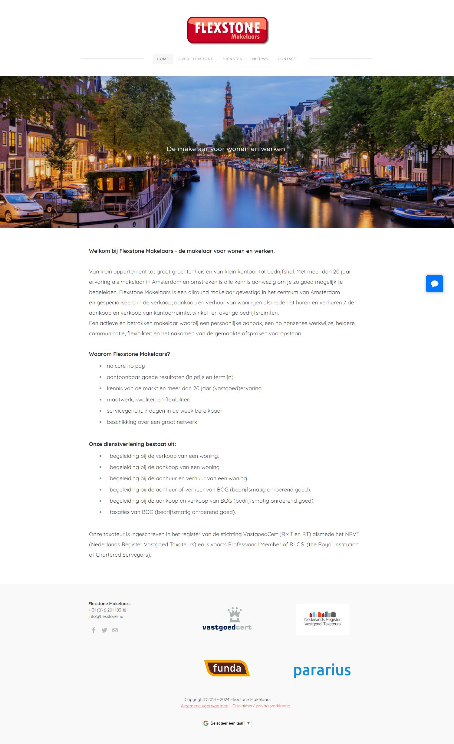 Screenshot van de website van www.flexstone.nu