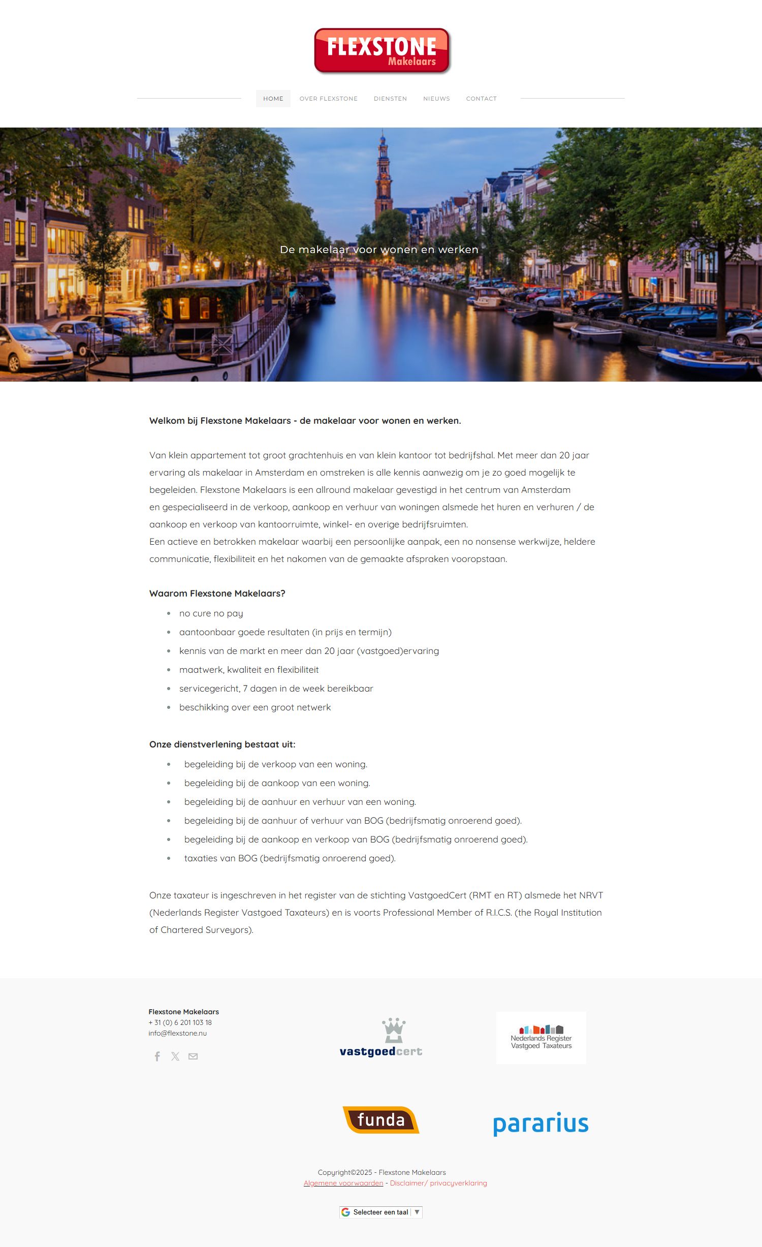Screenshot van de website van www.flexstone.nu