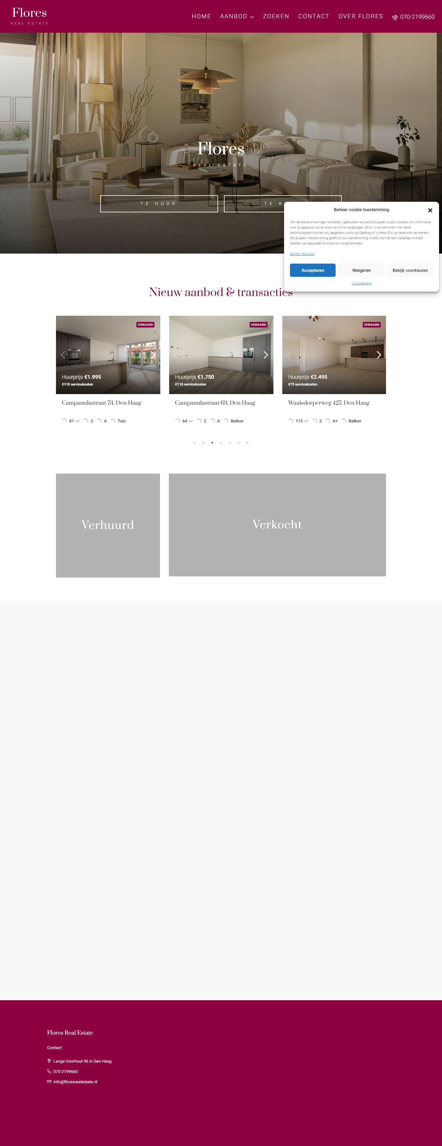 Screenshot van de website van www.floresrealestate.nl