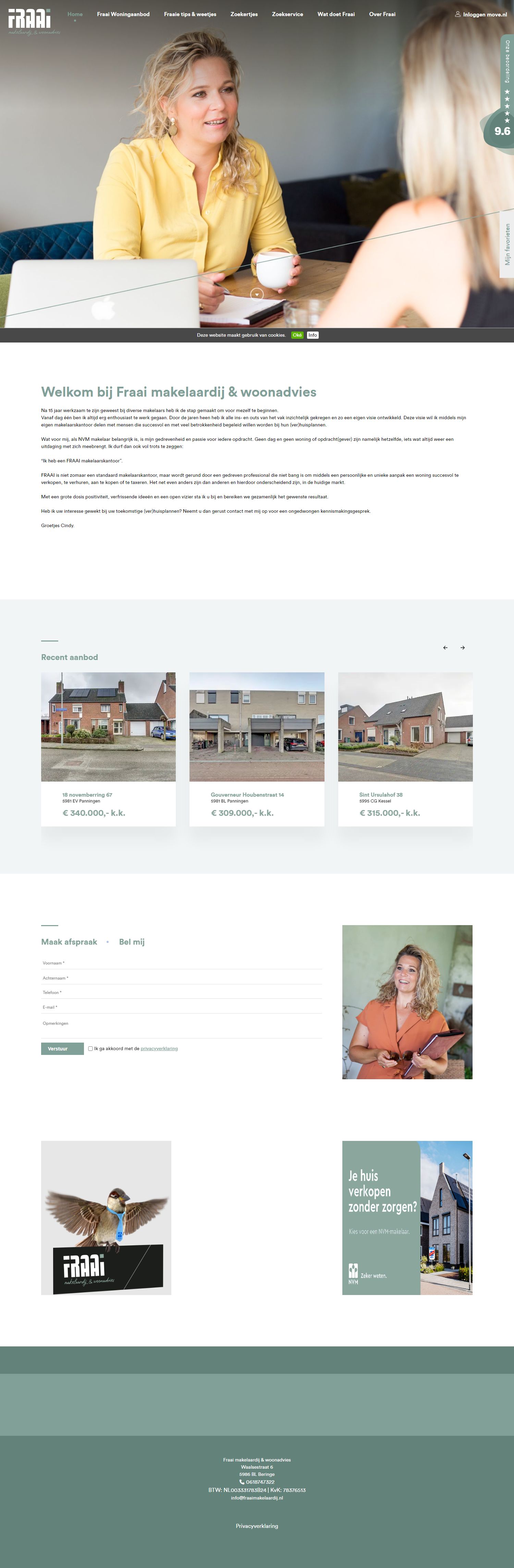 Screenshot van de website van www.fraaimakelaardij.nl