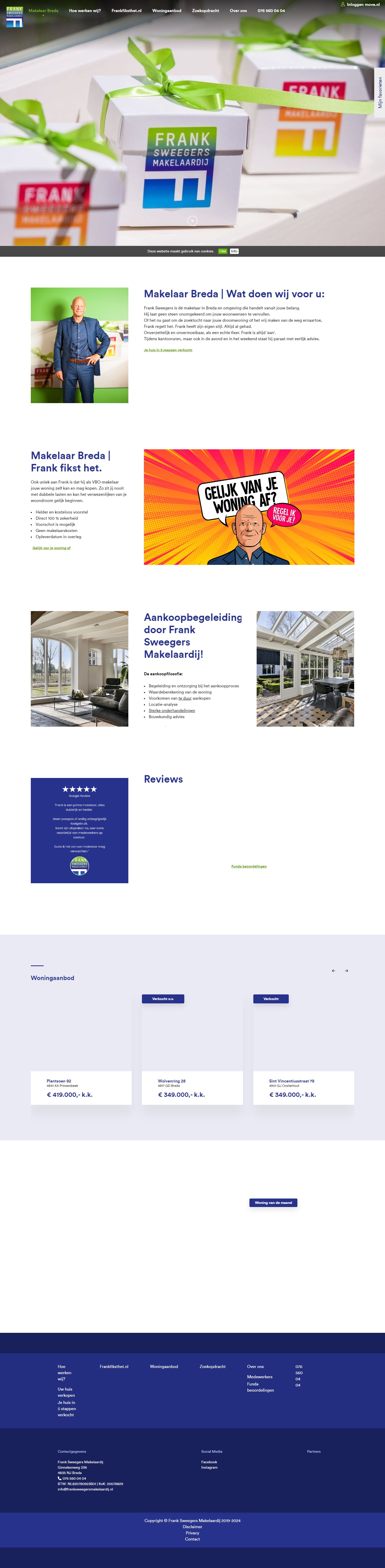 Screenshot van de website van www.franksweegersmakelaardij.nl