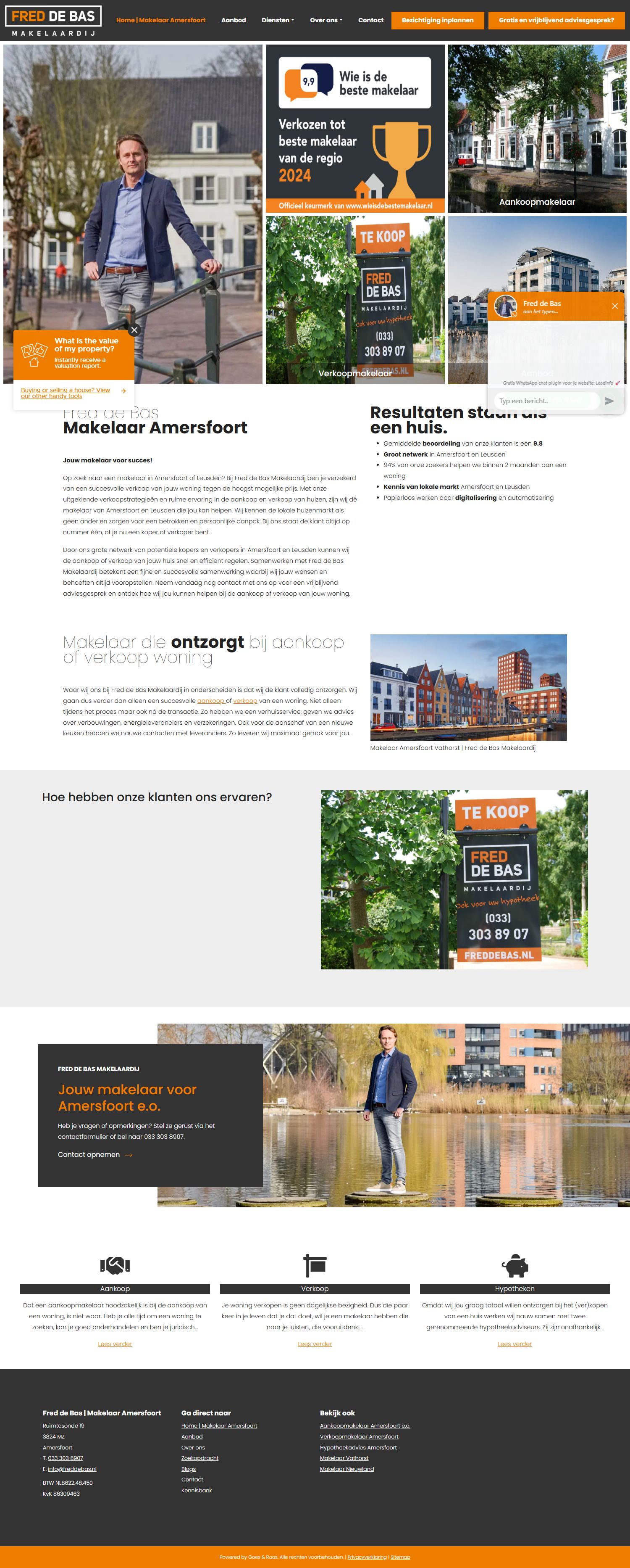 Screenshot van de website van www.freddebas.nl