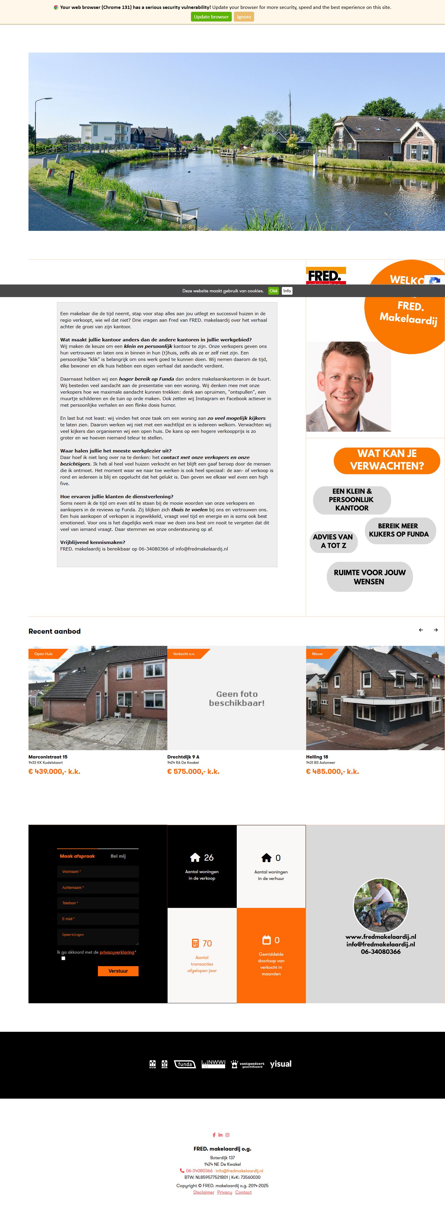 Screenshot of the website of www.fredmakelaardij.nl