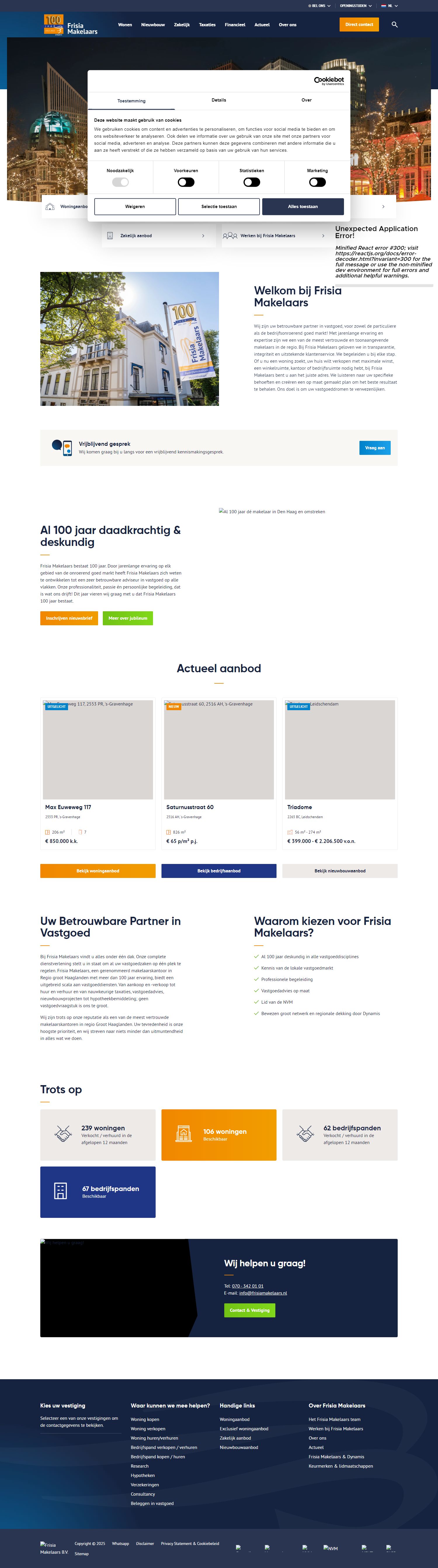 Screenshot van de website van www.frisiamakelaars.nl