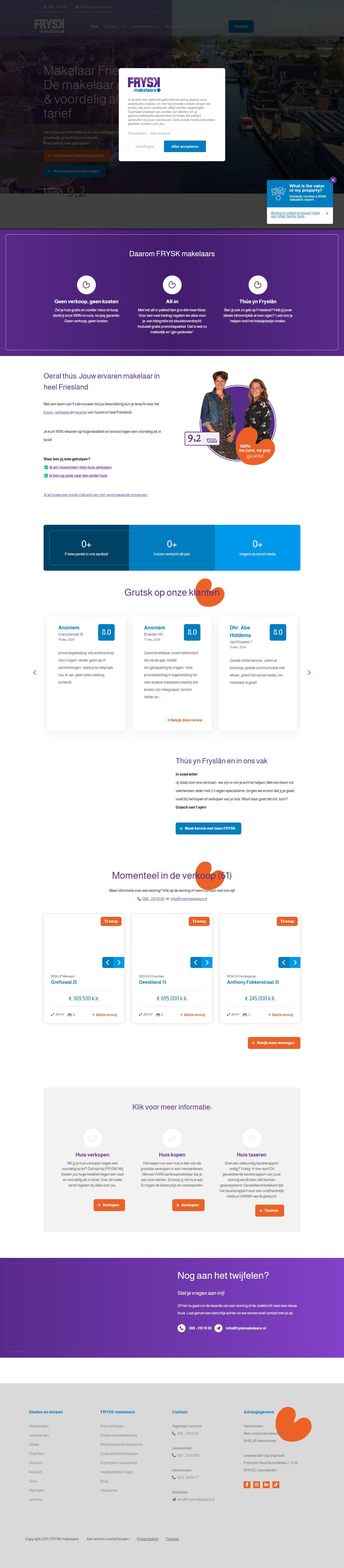 Screenshot van de website van www.fryskmakelaars.nl