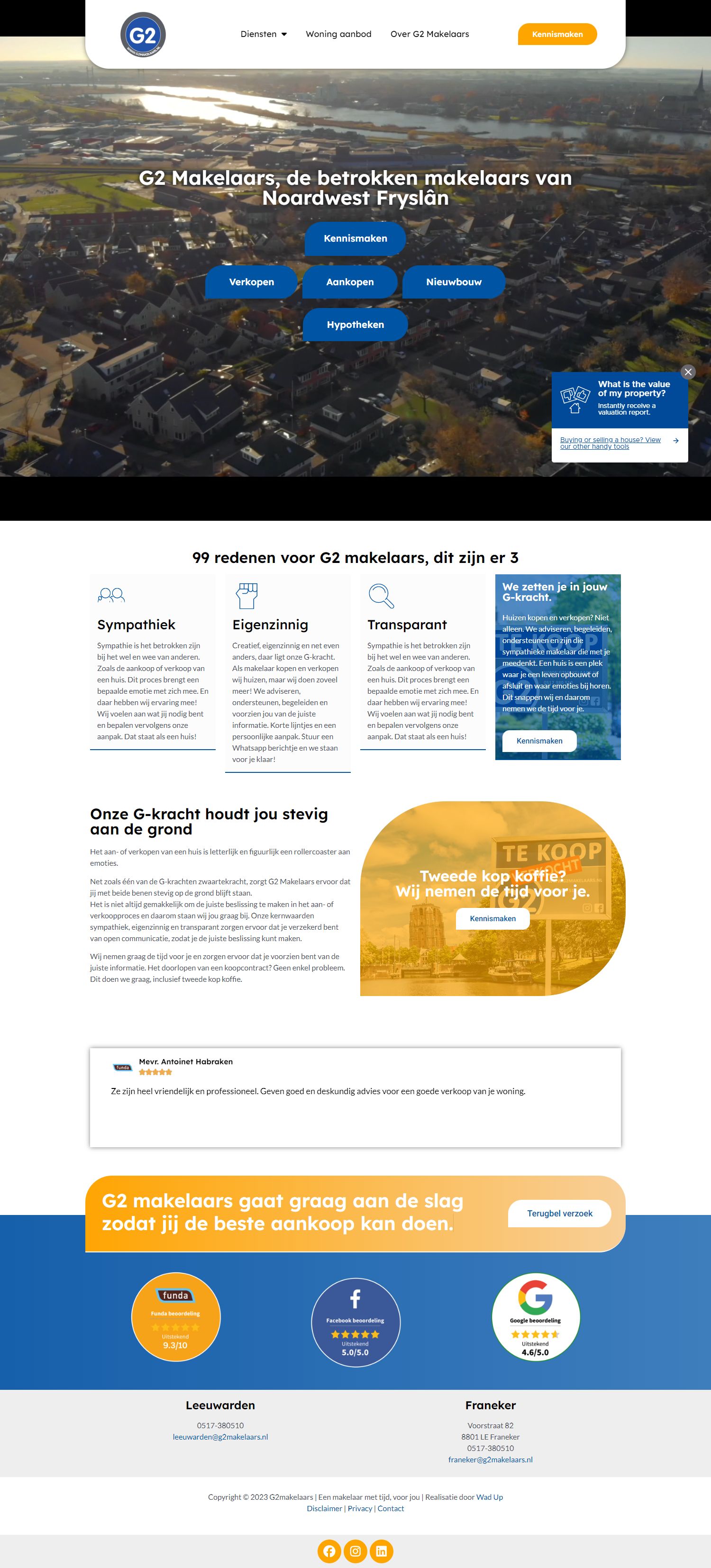 Screenshot van de website van www.g2makelaars.nl