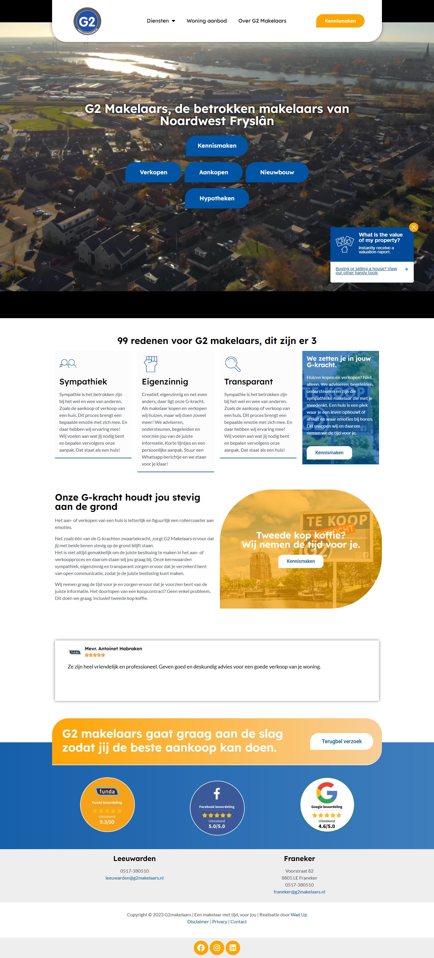 Screenshot of the website of www.g2makelaars.nl