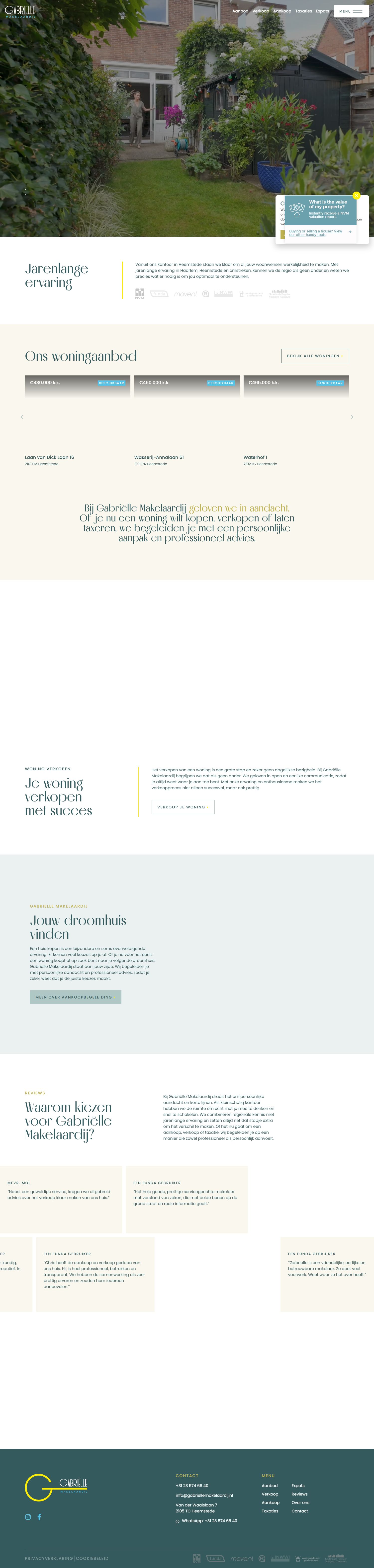 Screenshot van de website van www.gabriellemakelaardij.nl