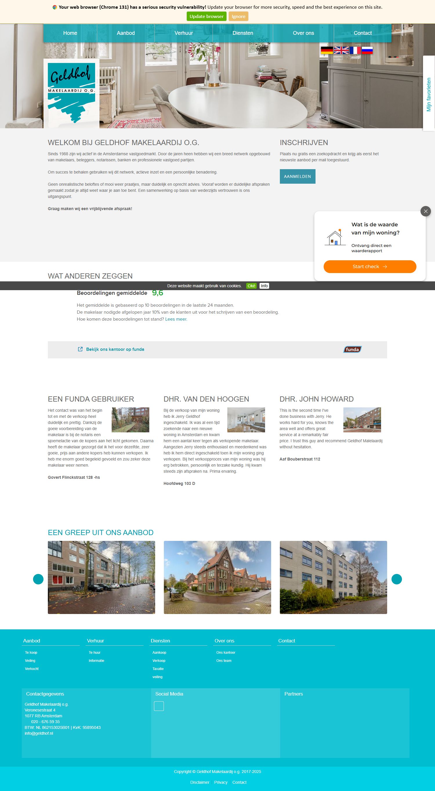 Screenshot van de website van www.geldhof.nl