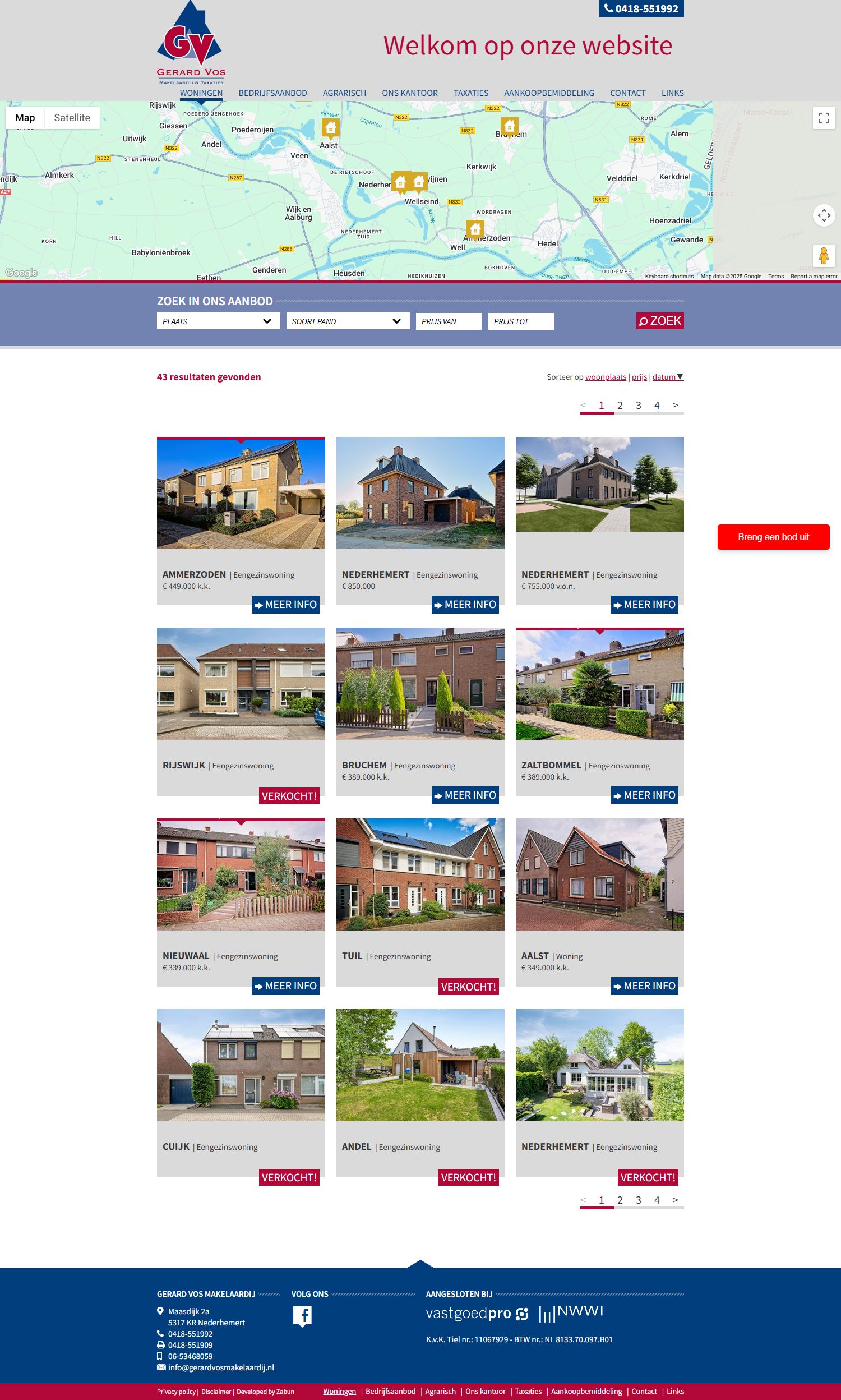 Screenshot of the website of www.gerardvosmakelaardij.nl