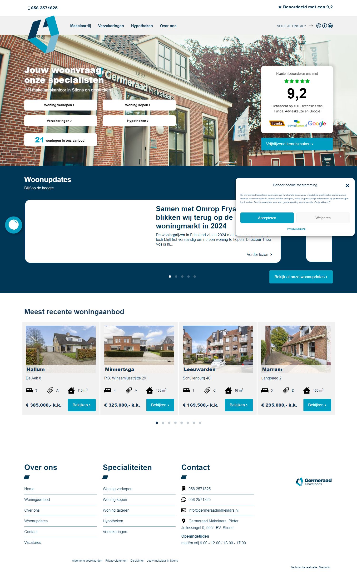 Screenshot van de website van www.germeraadmakelaars.nl