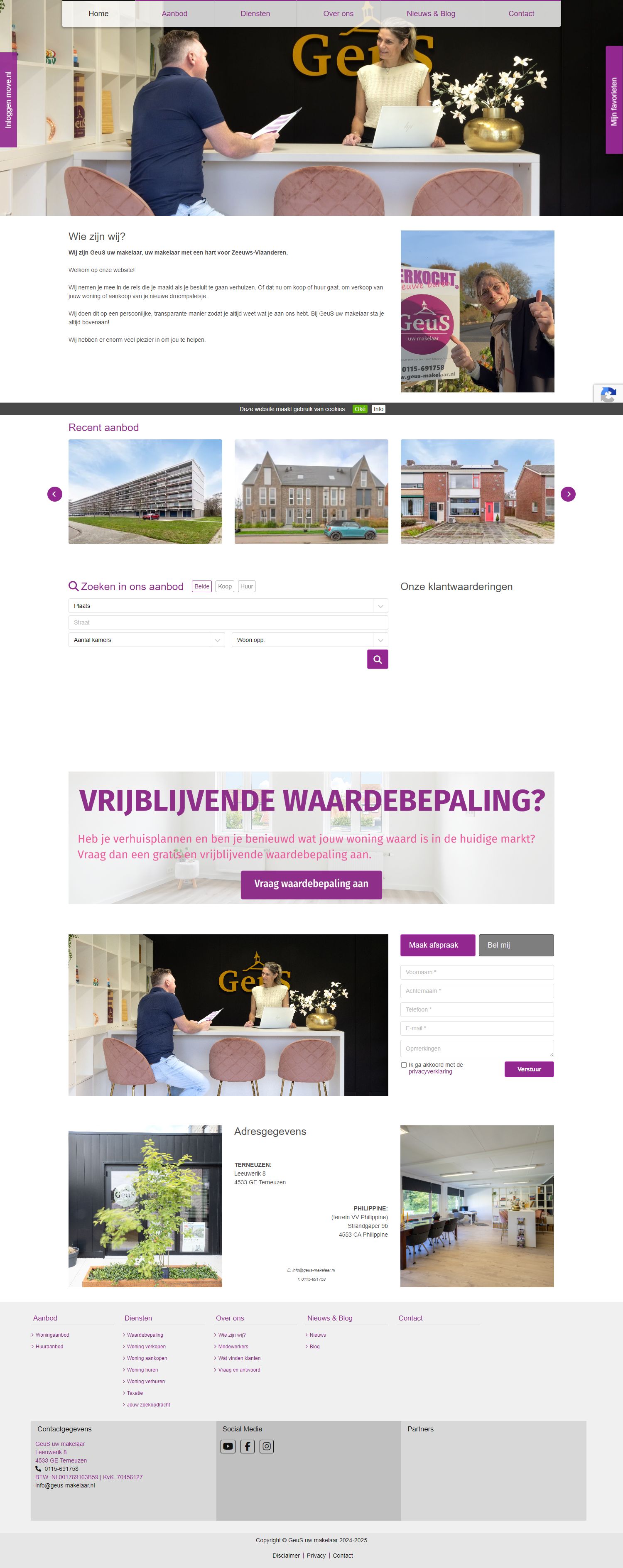 Screenshot van de website van www.geus-makelaar.nl