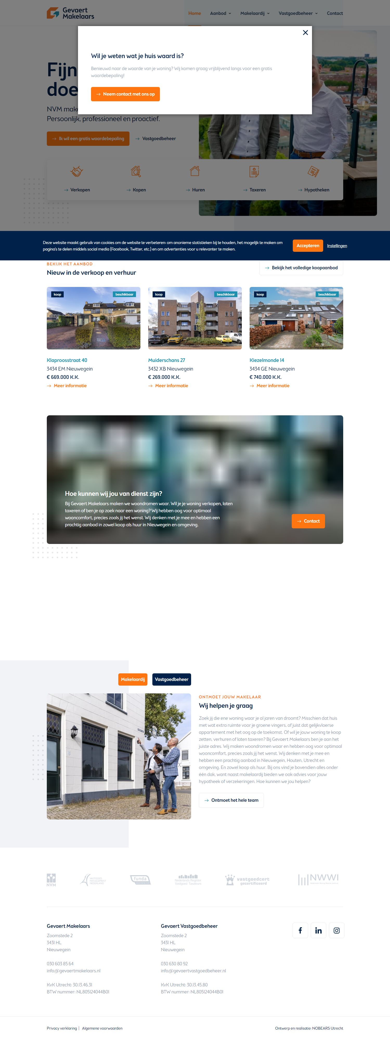 Screenshot van de website van www.gevaertmakelaars.nl