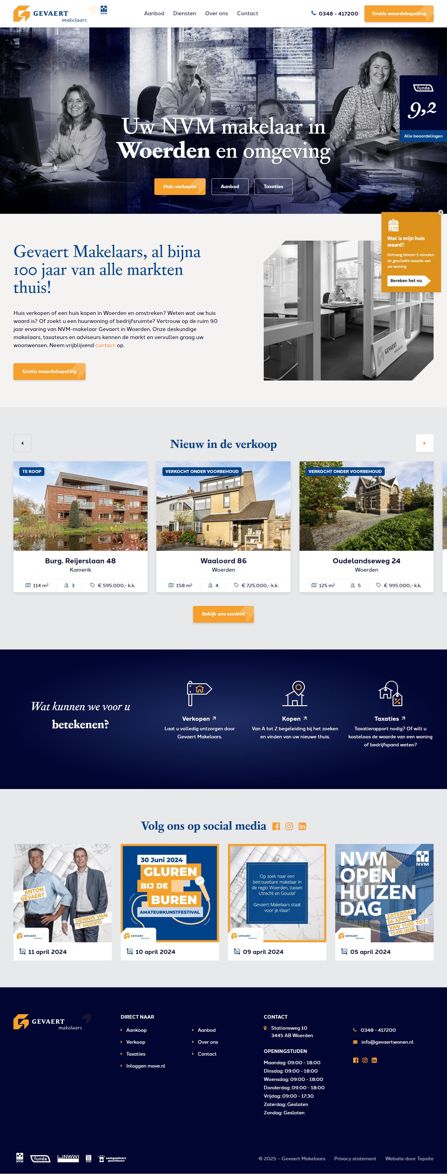 Screenshot van de website van www.gevaertnvmmakelaars.nl