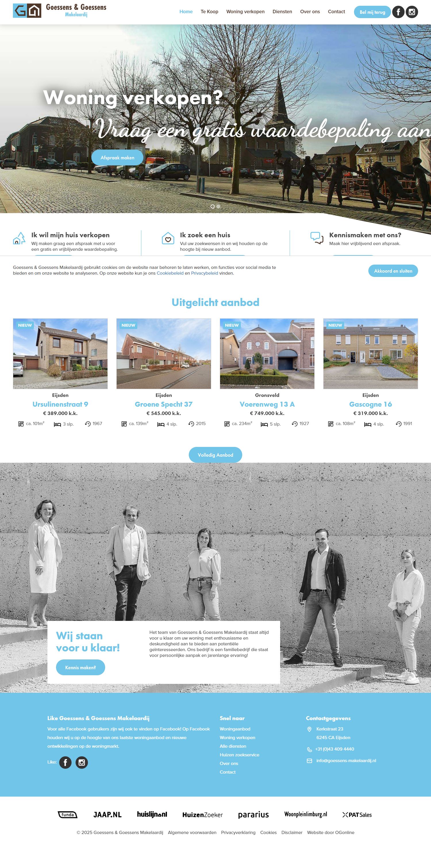 Screenshot van de website van www.goessens-makelaardij.nl