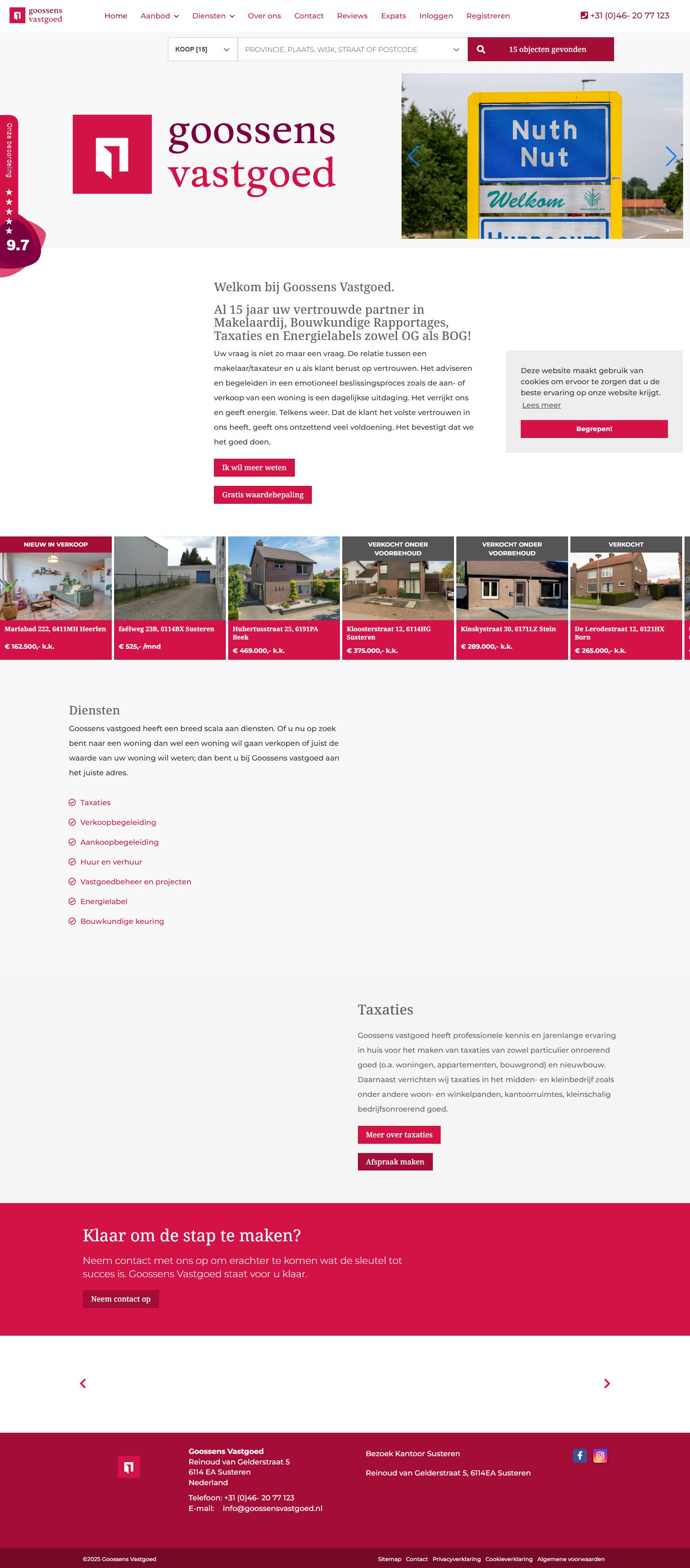 Screenshot of the website of www.goossensvastgoed.nl