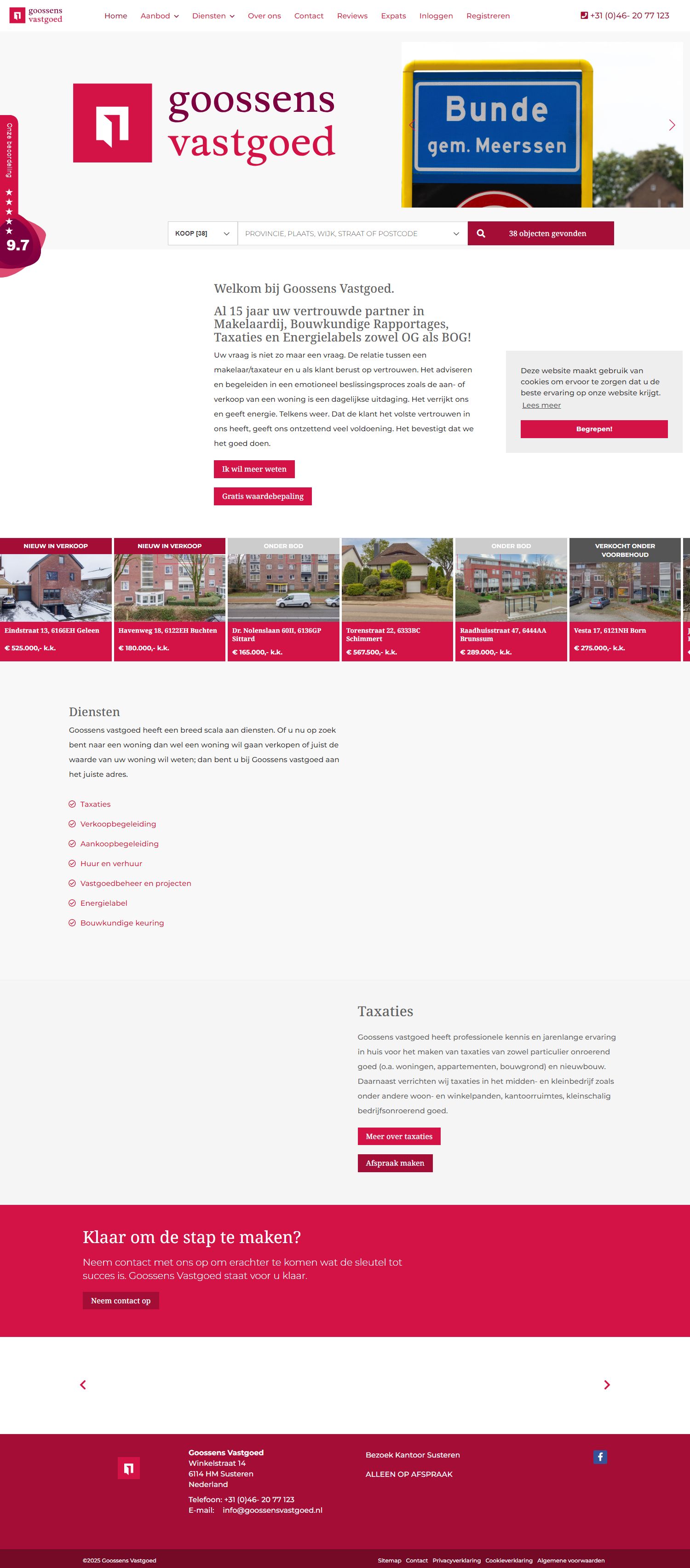 Screenshot van de website van www.goossensvastgoed.nl