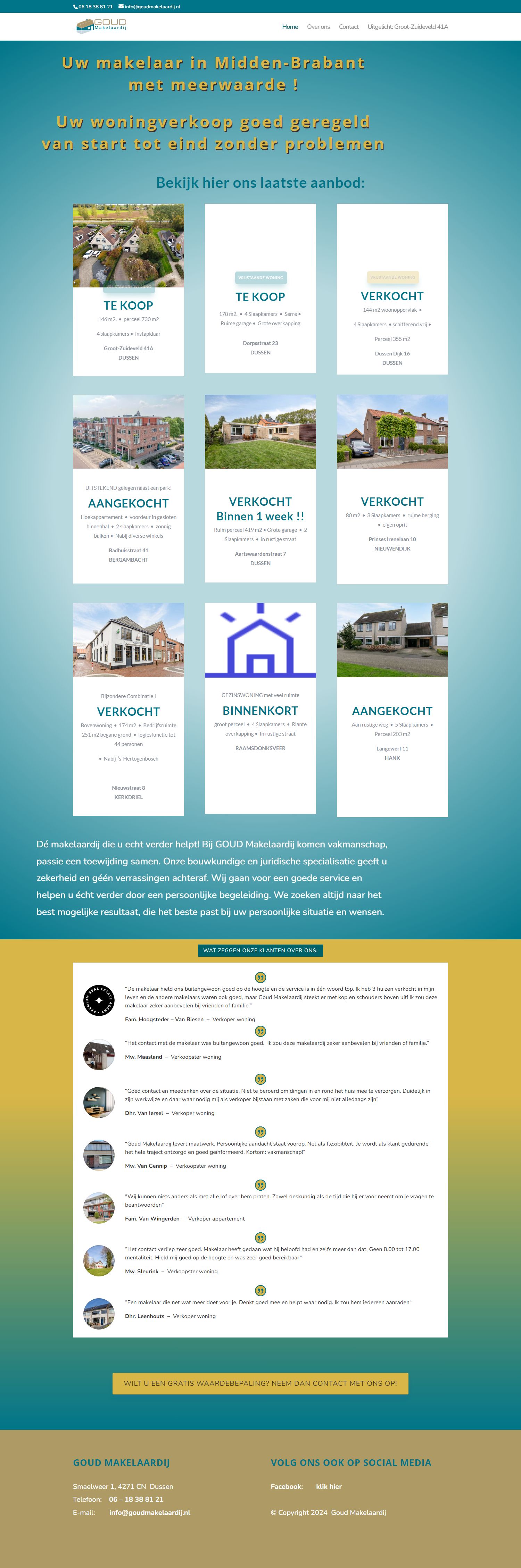 Screenshot van de website van www.goudmakelaardij.nl