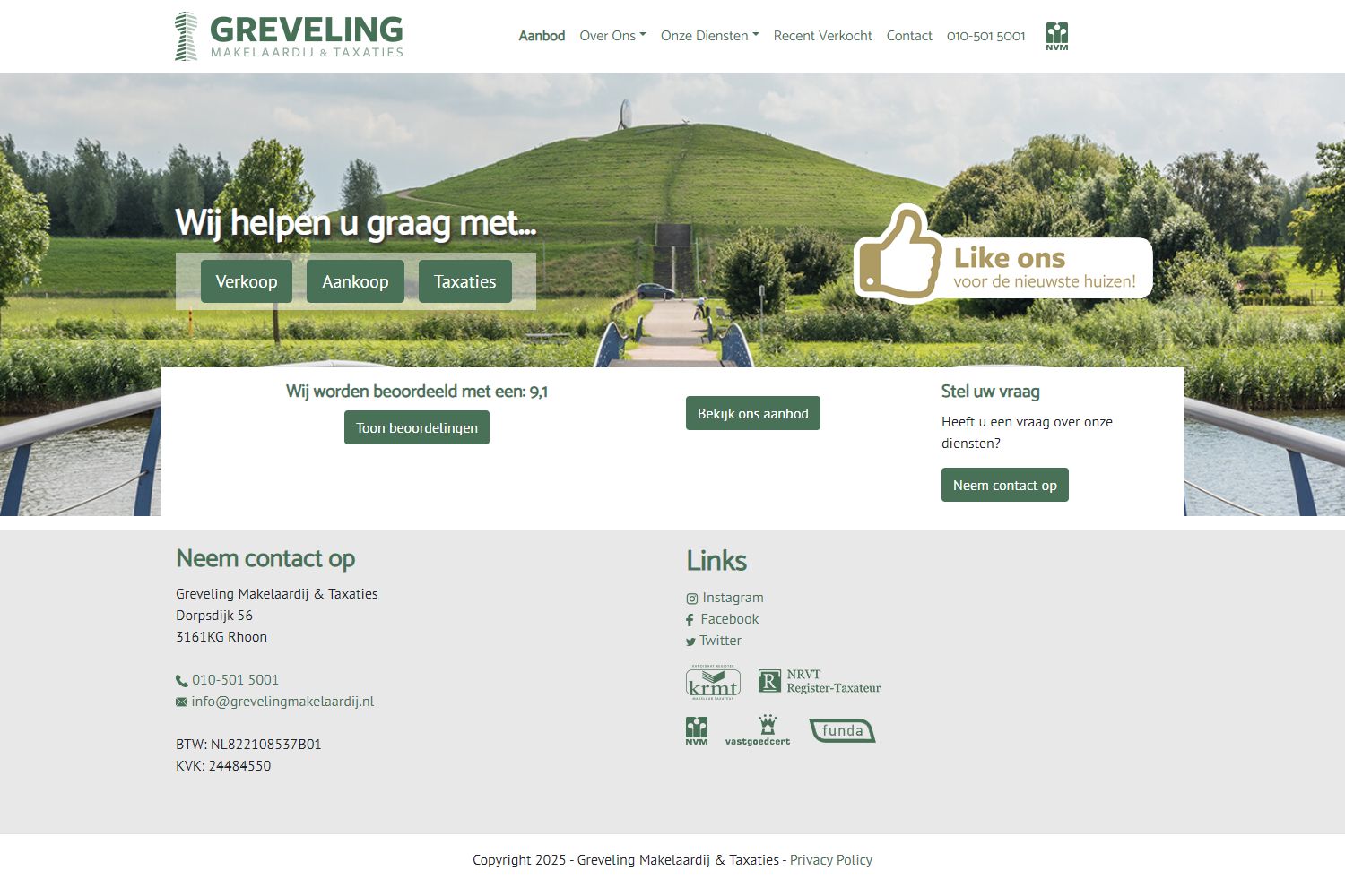 Screenshot van de website van www.grevelingmakelaardij.nl