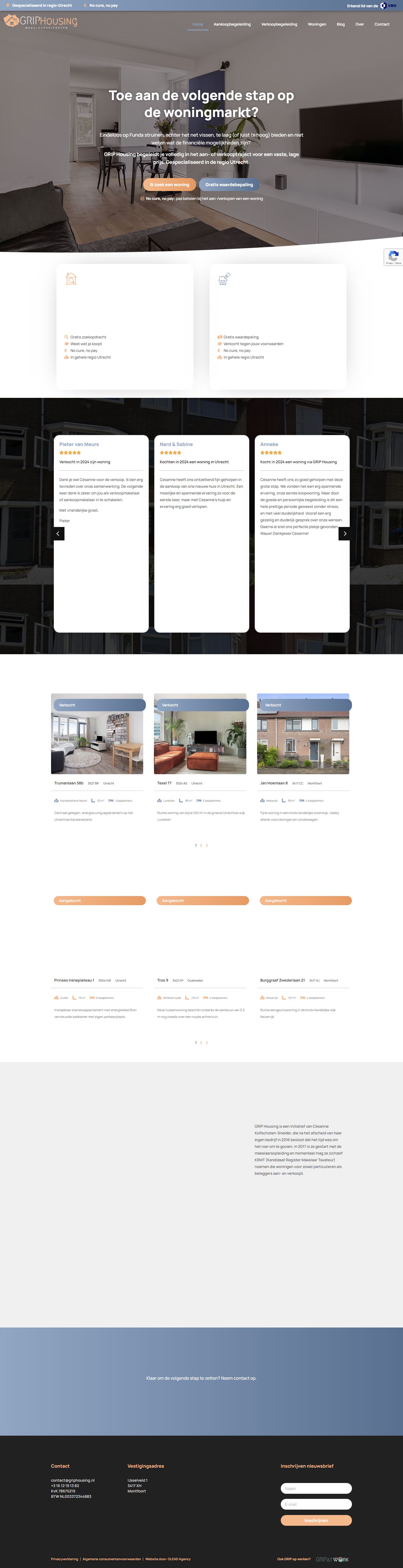 Screenshot van de website van www.griphousing.nl