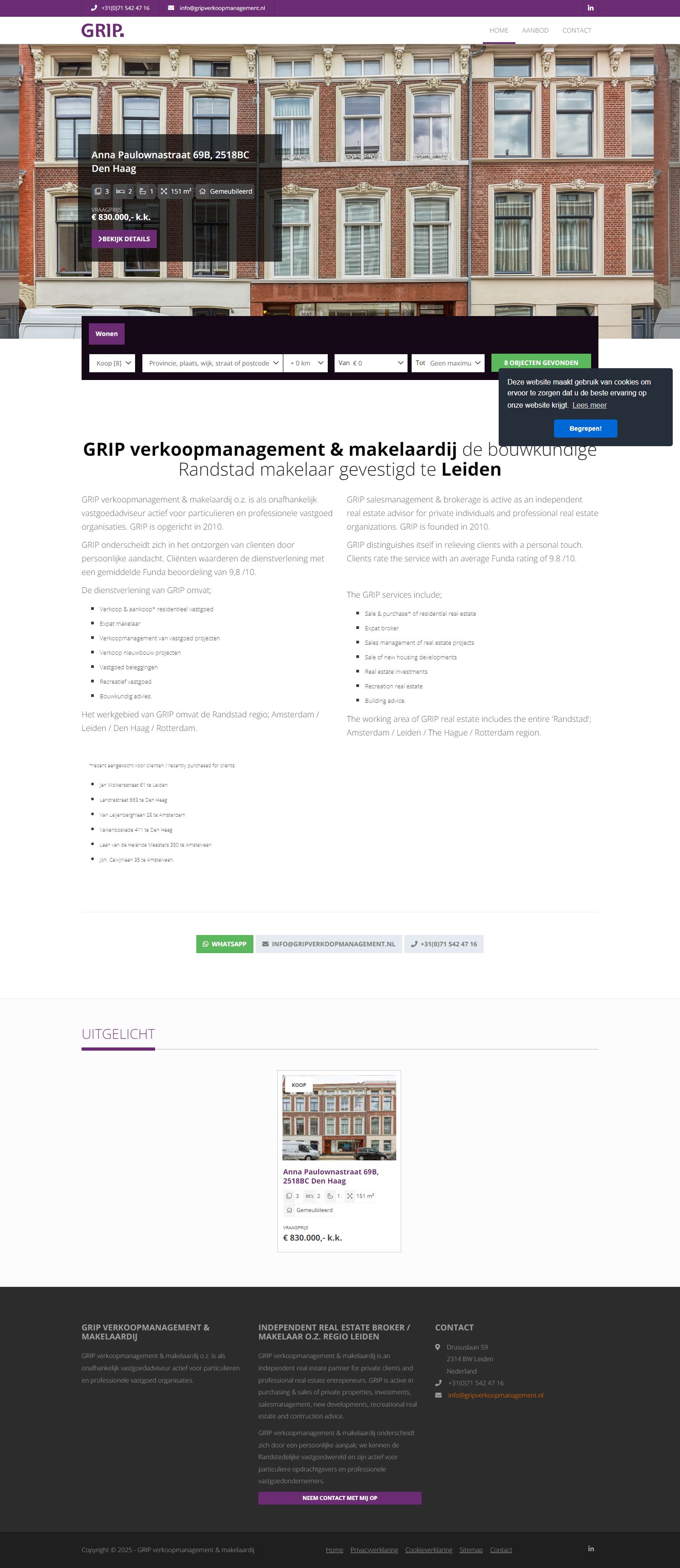 Screenshot van de website van www.gripverkoopmanagement.nl