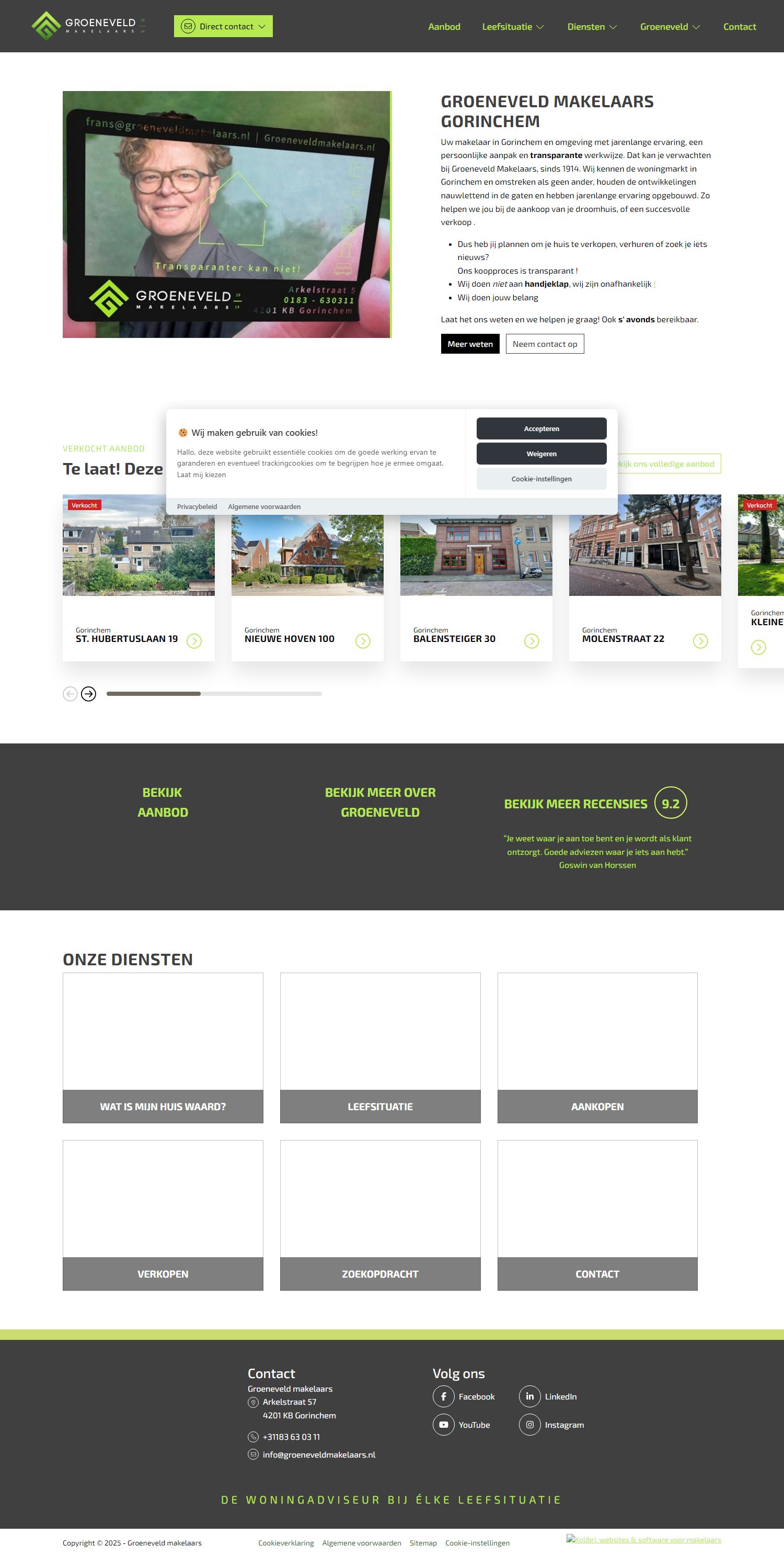 Screenshot van de website van www.groeneveldmakelaars.nl