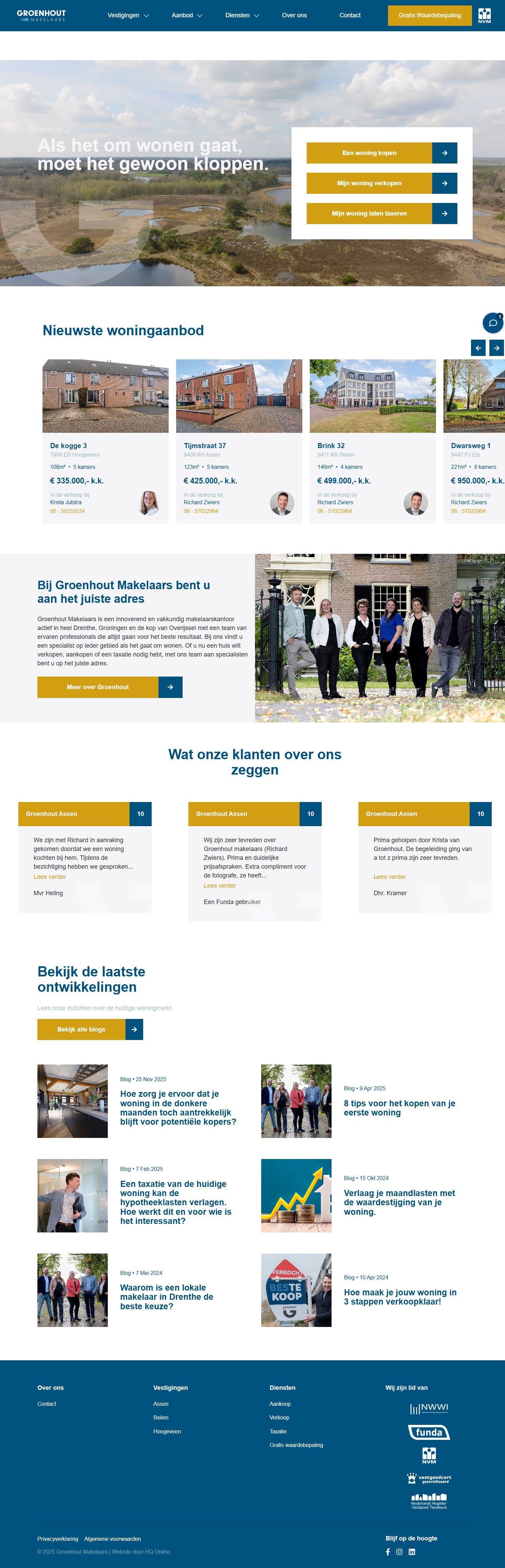 Screenshot of the website of www.groenhoutmakelaars.nl