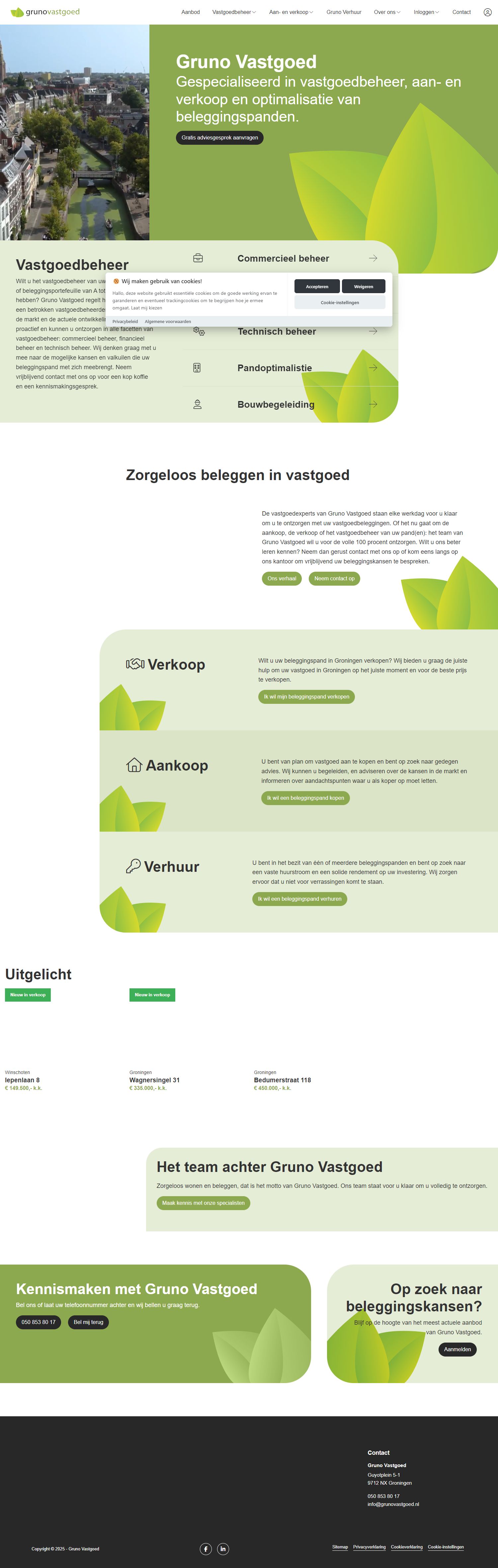 Screenshot van de website van www.grunovastgoed.nl