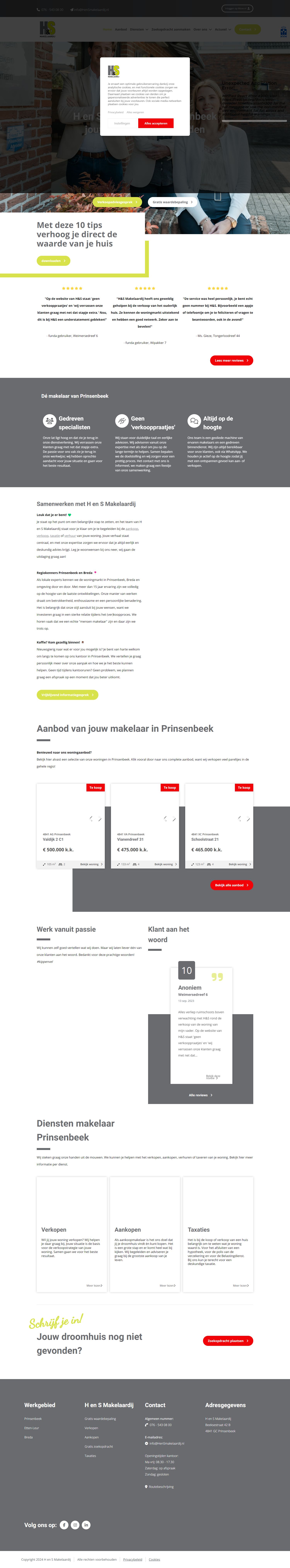 Screenshot van de website van www.hensmakelaardij.nl