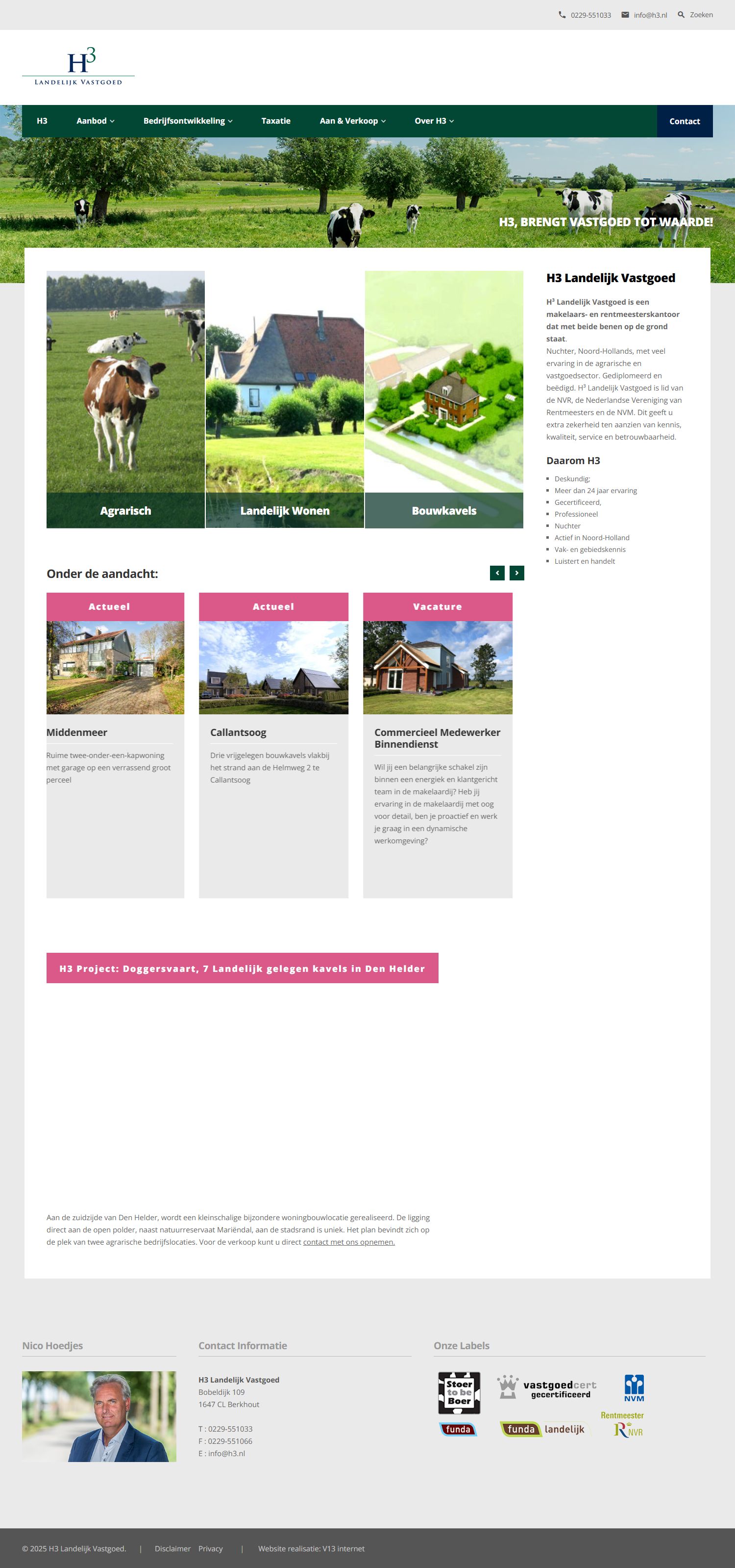 Screenshot of the website of www.h3.nl