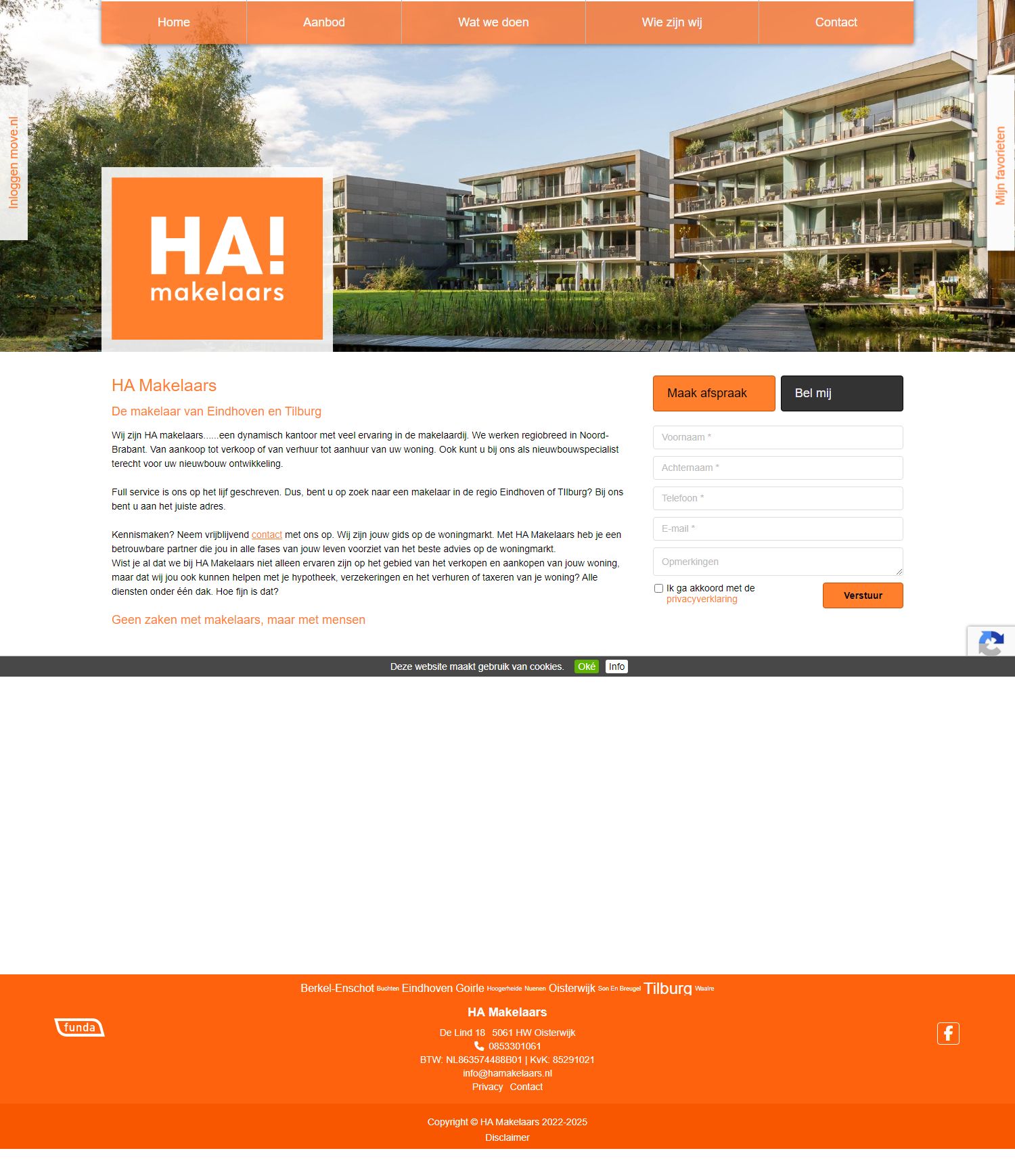 Screenshot van de website van www.hamakelaars.nl