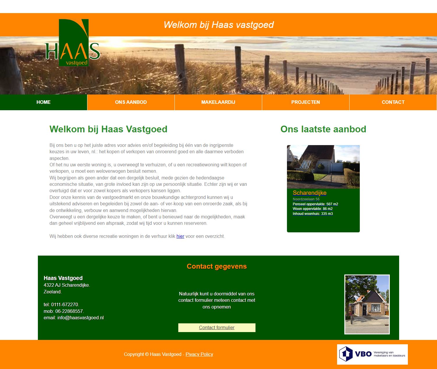 Screenshot van de website van www.haasvastgoed.nl