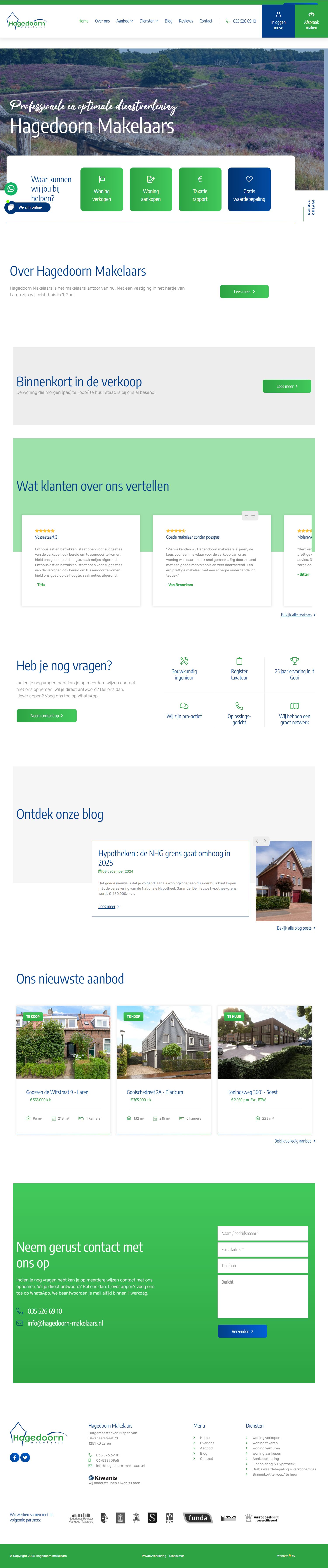 Screenshot van de website van www.hagedoorn-makelaars.nl