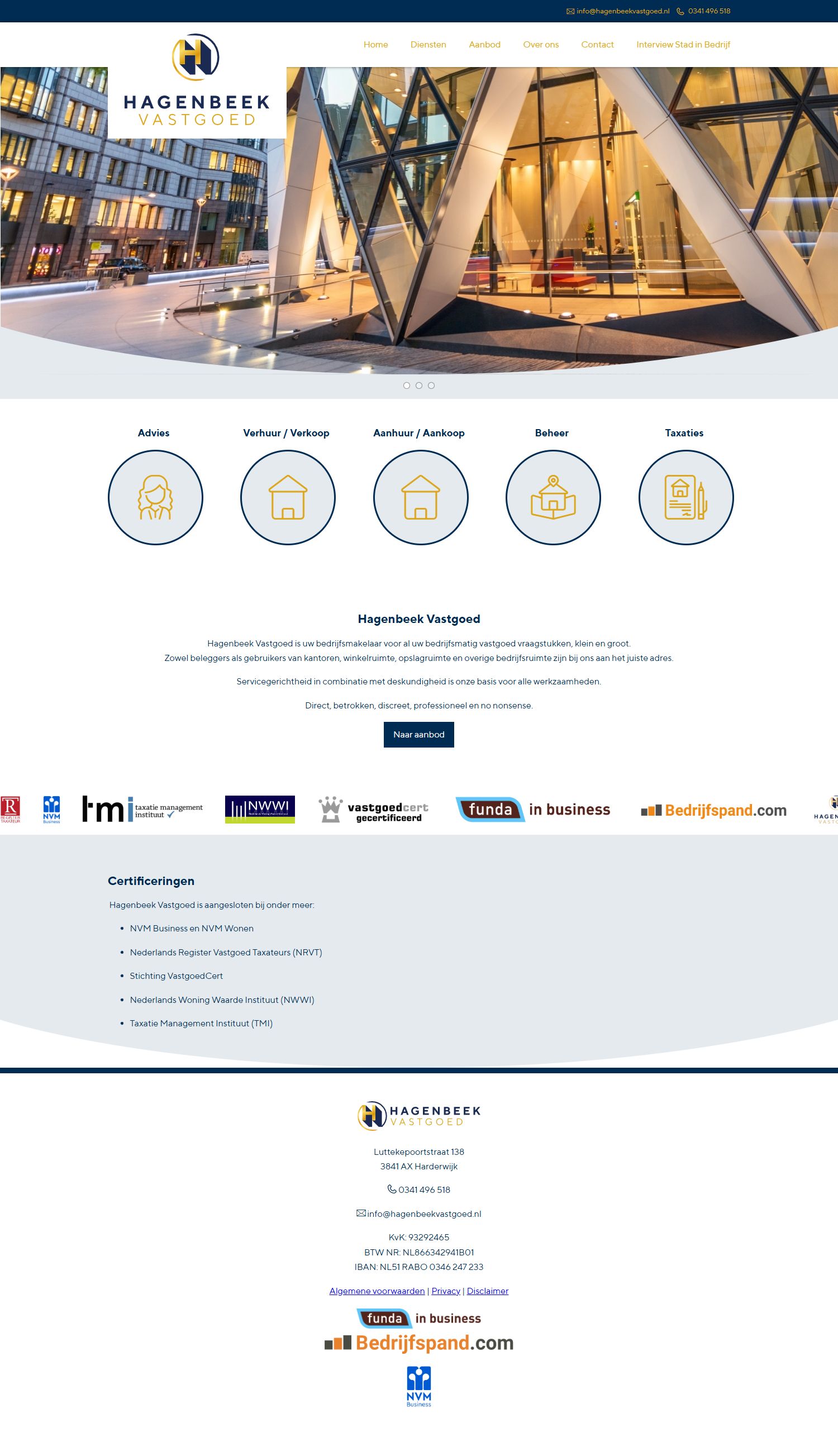 Screenshot of the website of www.hagenbeekvastgoed.nl