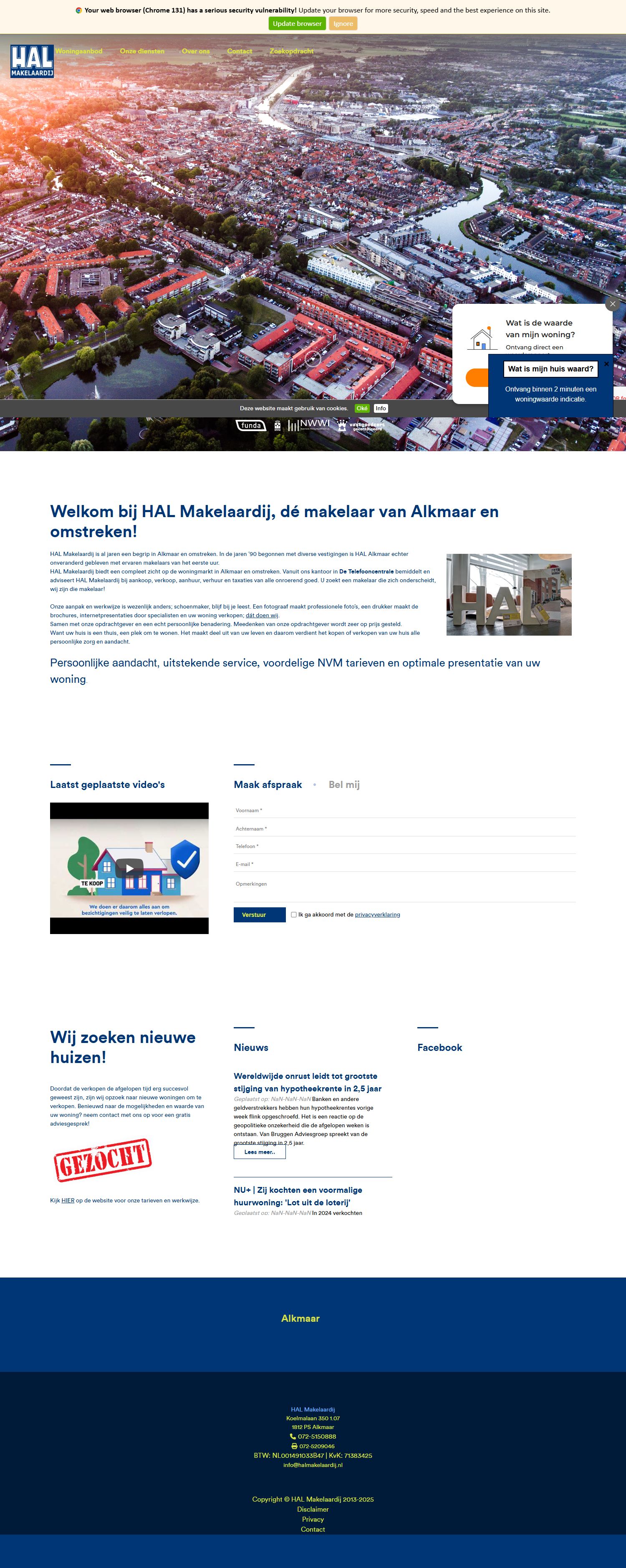Screenshot van de website van www.halmakelaardij.nl
